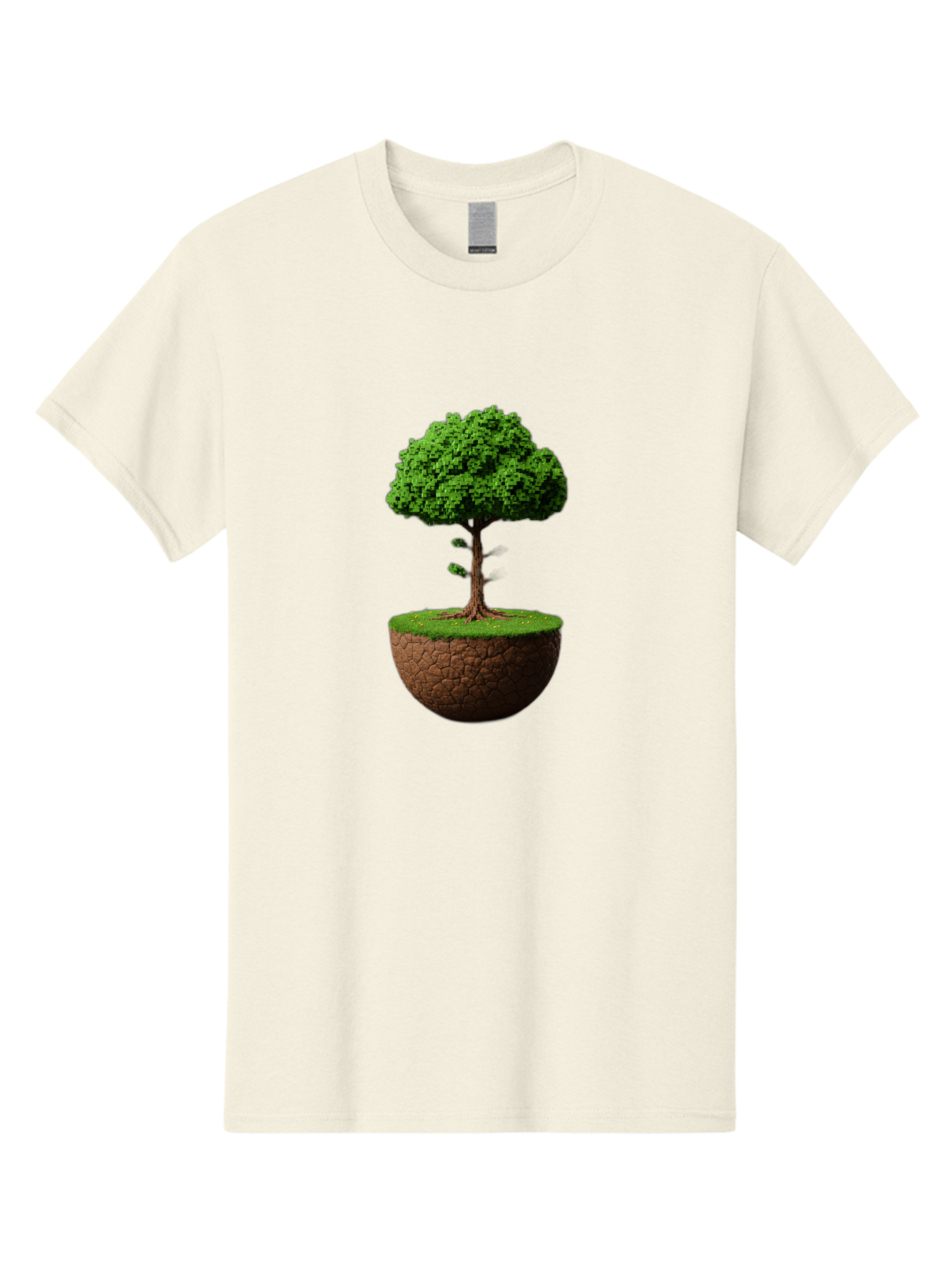 Tree-On-Soil Men'S Graphic Tee, 100% Cotton, Comfortable Casual Summer Wear, Machine Washable, Tree On A Mound Of Soil, Cracked Earth, Lush Foliage, Earthy Tones, 3D Rendering, Digital Art, Environmental Theme, Natural Scenery, Bab549