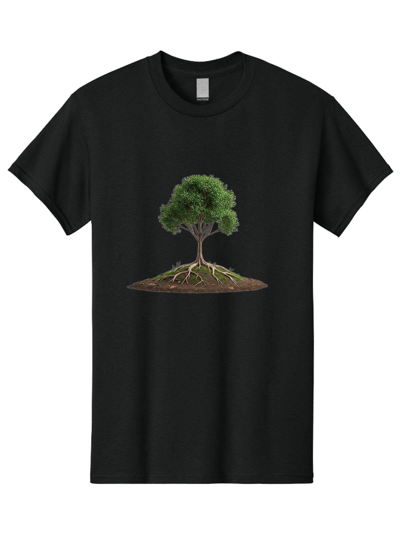 Tree-With-Exposed-Roots Men'S Graphic Tee, 100% Cotton, Comfortable Casual Summer Wear, Machine Washable, Tree With Exposed Roots, Green Leaves, Earthy Tones, Natural Scenery, Outdoor Landscape, Growth, Foliage, Branches, Trunk, Sprouts Bab550