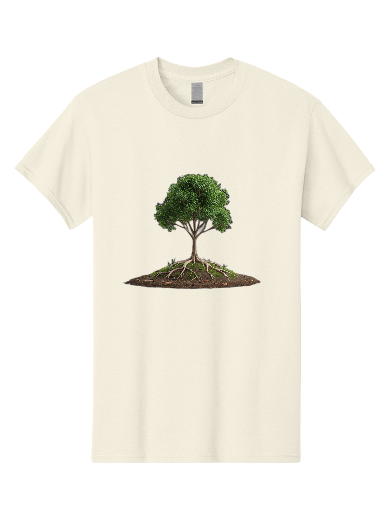 Tree-With-Exposed-Roots Men'S Graphic Tee, 100% Cotton, Comfortable Casual Summer Wear, Machine Washable, Tree With Exposed Roots, Green Leaves, Earthy Tones, Natural Scenery, Outdoor Landscape, Growth, Foliage, Branches, Trunk, Sprouts Bab550