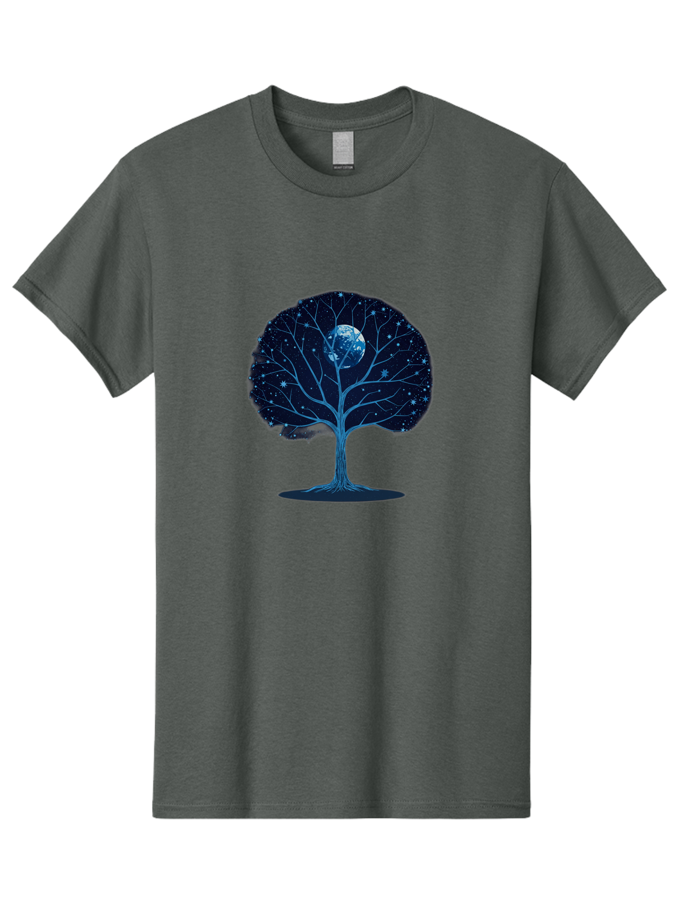 Tree-With-Moon Men'S Graphic Tee, 100% Cotton, Comfortable Casual Summer Wear, Machine Washable, Tree With Bare Branches, Full Moon In The Canopy, Night Sky, Starry Background, Spiritual Symbolism, Mystic Atmosphere, Celestial Body, Bab551