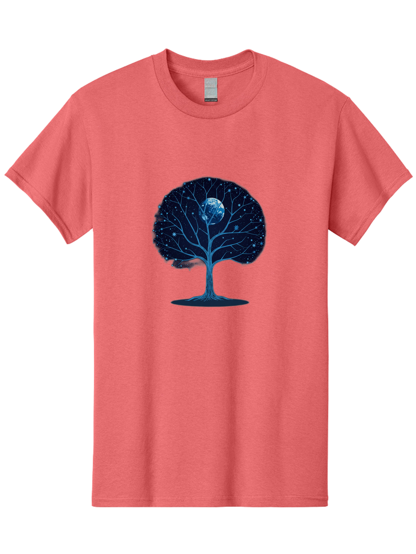 Tree-With-Moon Men'S Graphic Tee, 100% Cotton, Comfortable Casual Summer Wear, Machine Washable, Tree With Bare Branches, Full Moon In The Canopy, Night Sky, Starry Background, Spiritual Symbolism, Mystic Atmosphere, Celestial Body, Bab551