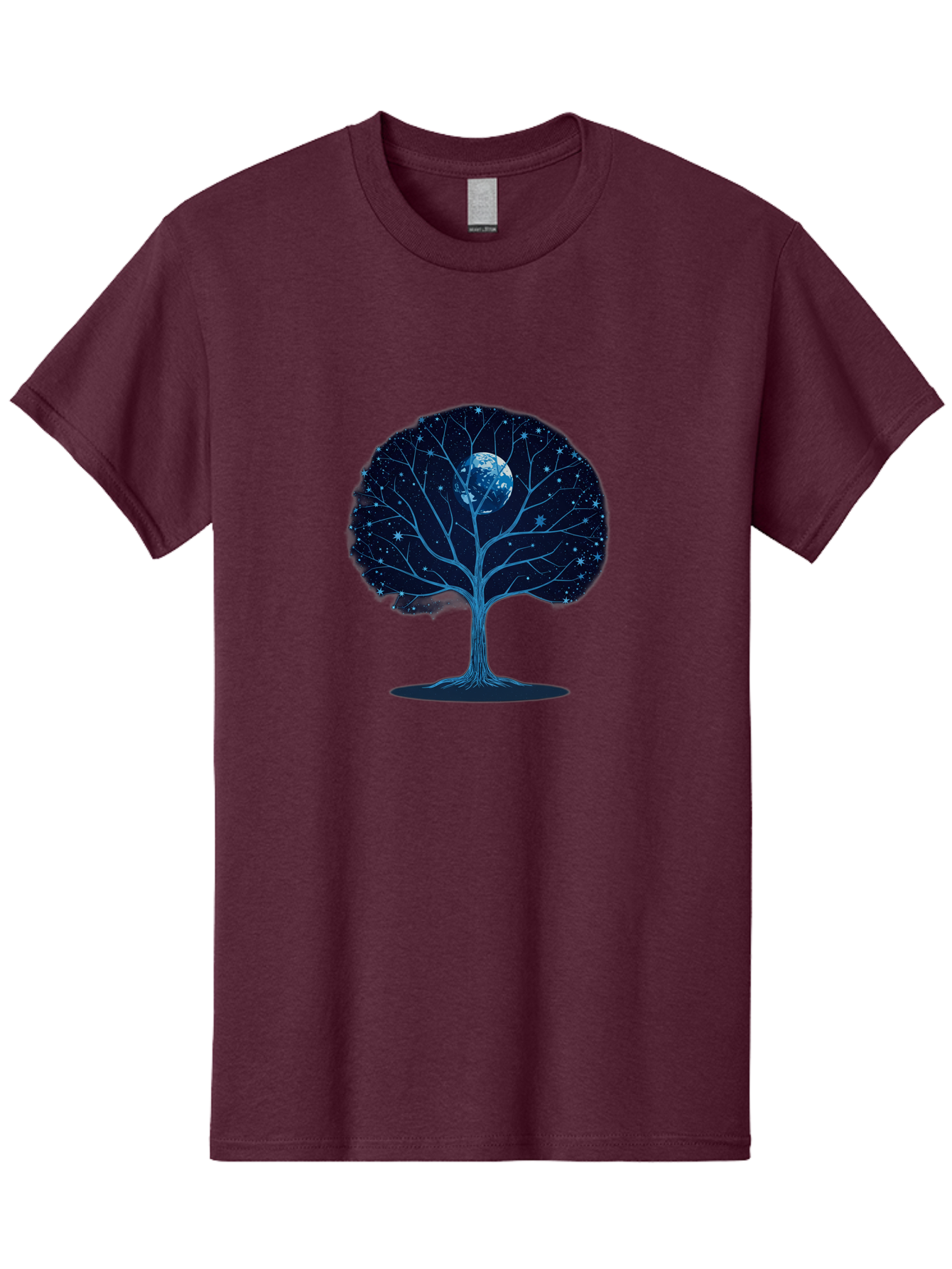 Tree-With-Moon Men'S Graphic Tee, 100% Cotton, Comfortable Casual Summer Wear, Machine Washable, Tree With Bare Branches, Full Moon In The Canopy, Night Sky, Starry Background, Spiritual Symbolism, Mystic Atmosphere, Celestial Body, Bab551
