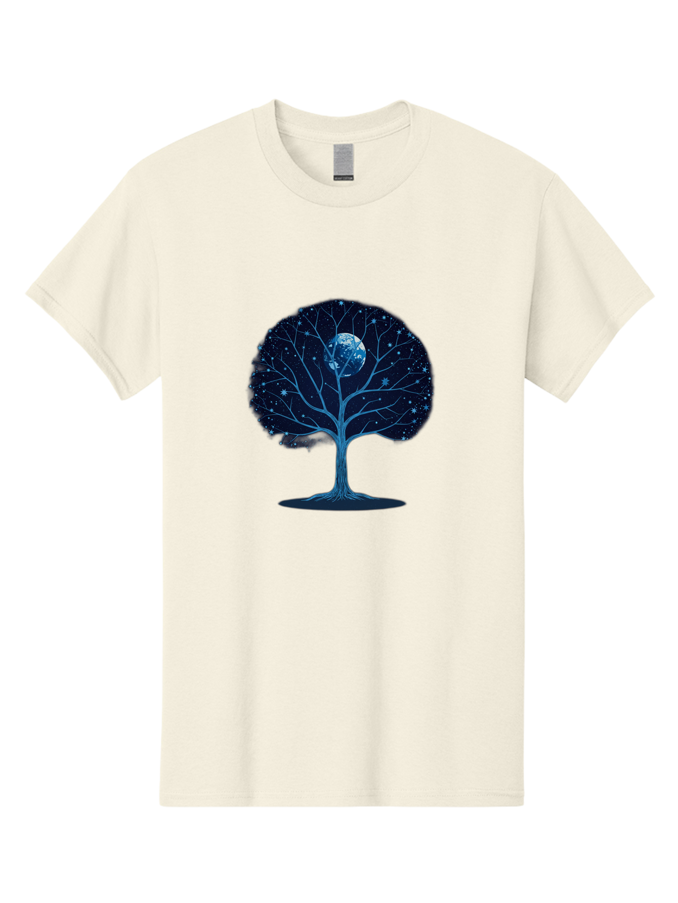 Tree-With-Moon Men'S Graphic Tee, 100% Cotton, Comfortable Casual Summer Wear, Machine Washable, Tree With Bare Branches, Full Moon In The Canopy, Night Sky, Starry Background, Spiritual Symbolism, Mystic Atmosphere, Celestial Body, Bab551