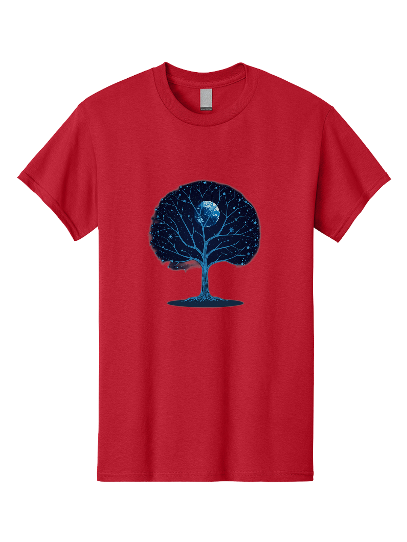 Tree-With-Moon Men'S Graphic Tee, 100% Cotton, Comfortable Casual Summer Wear, Machine Washable, Tree With Bare Branches, Full Moon In The Canopy, Night Sky, Starry Background, Spiritual Symbolism, Mystic Atmosphere, Celestial Body, Bab551