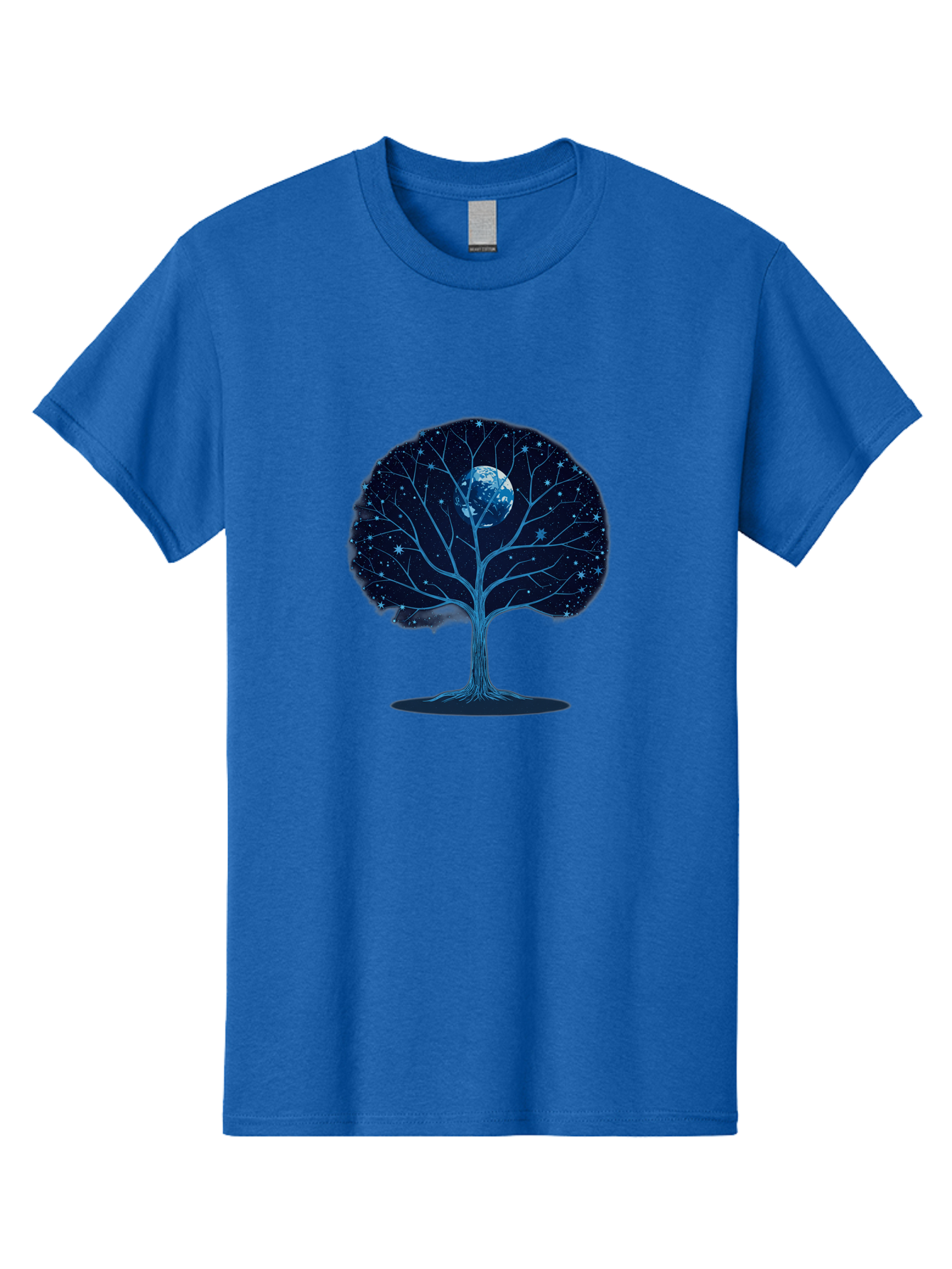 Tree-With-Moon Men'S Graphic Tee, 100% Cotton, Comfortable Casual Summer Wear, Machine Washable, Tree With Bare Branches, Full Moon In The Canopy, Night Sky, Starry Background, Spiritual Symbolism, Mystic Atmosphere, Celestial Body, Bab551