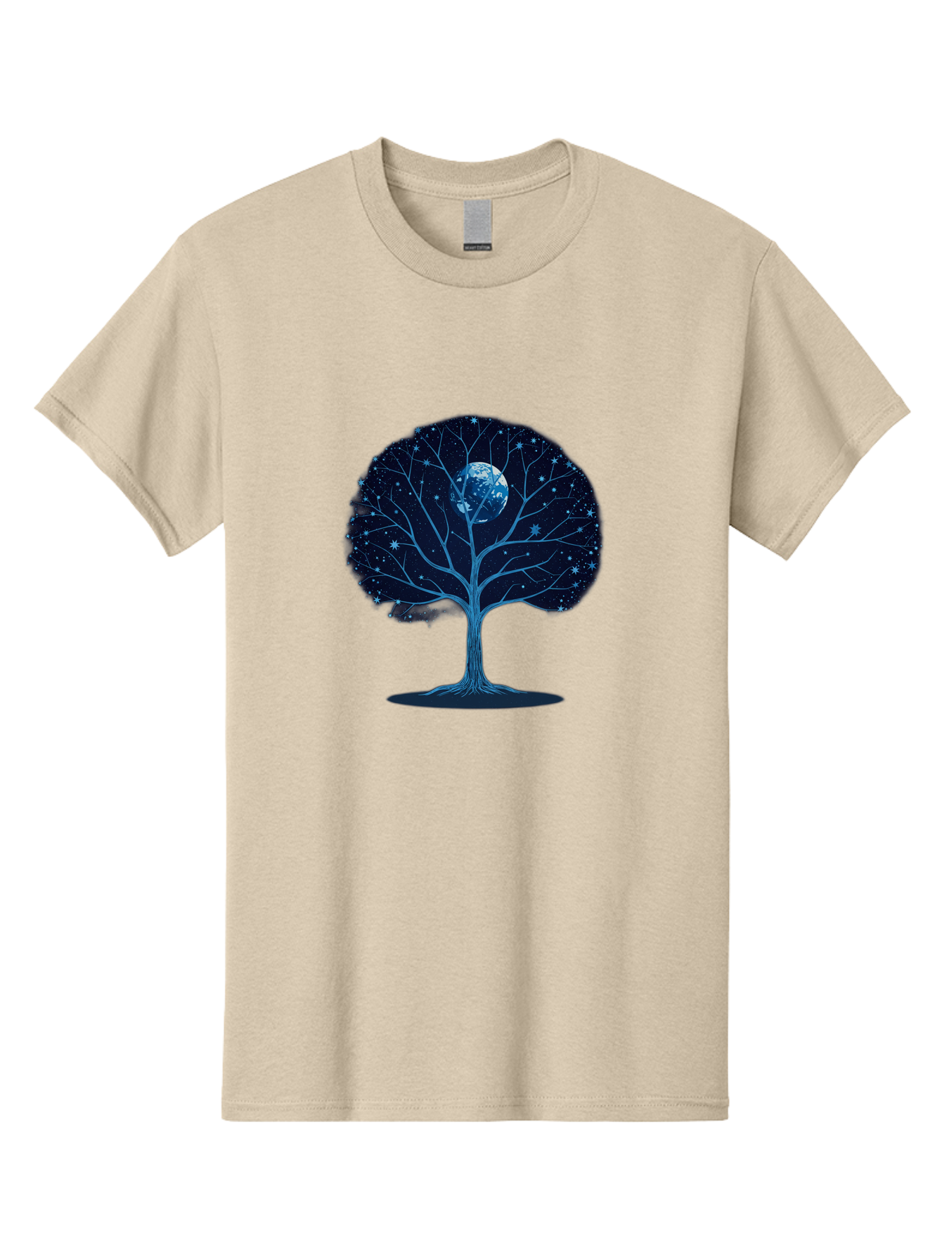Tree-With-Moon Men'S Graphic Tee, 100% Cotton, Comfortable Casual Summer Wear, Machine Washable, Tree With Bare Branches, Full Moon In The Canopy, Night Sky, Starry Background, Spiritual Symbolism, Mystic Atmosphere, Celestial Body, Bab551