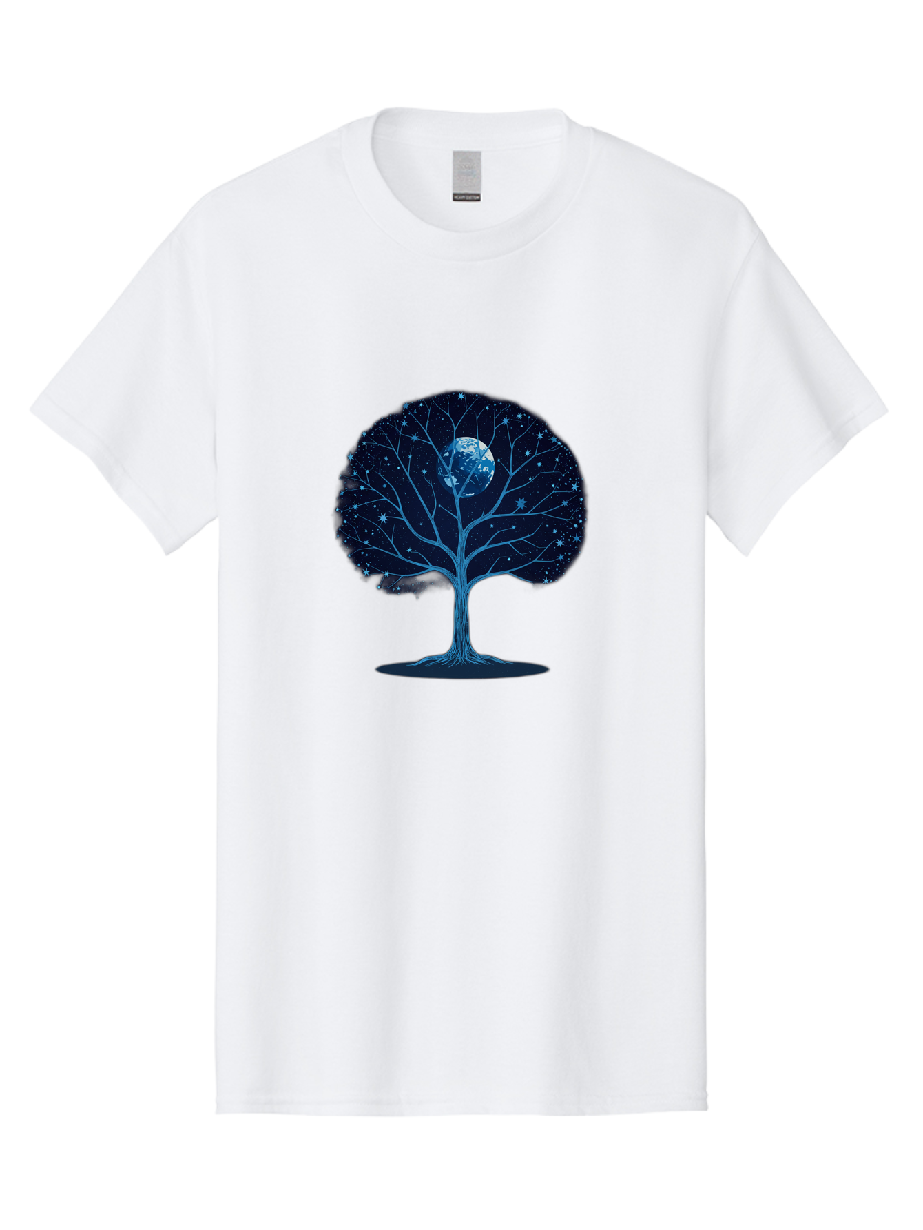 Tree-With-Moon Men'S Graphic Tee, 100% Cotton, Comfortable Casual Summer Wear, Machine Washable, Tree With Bare Branches, Full Moon In The Canopy, Night Sky, Starry Background, Spiritual Symbolism, Mystic Atmosphere, Celestial Body, Bab551