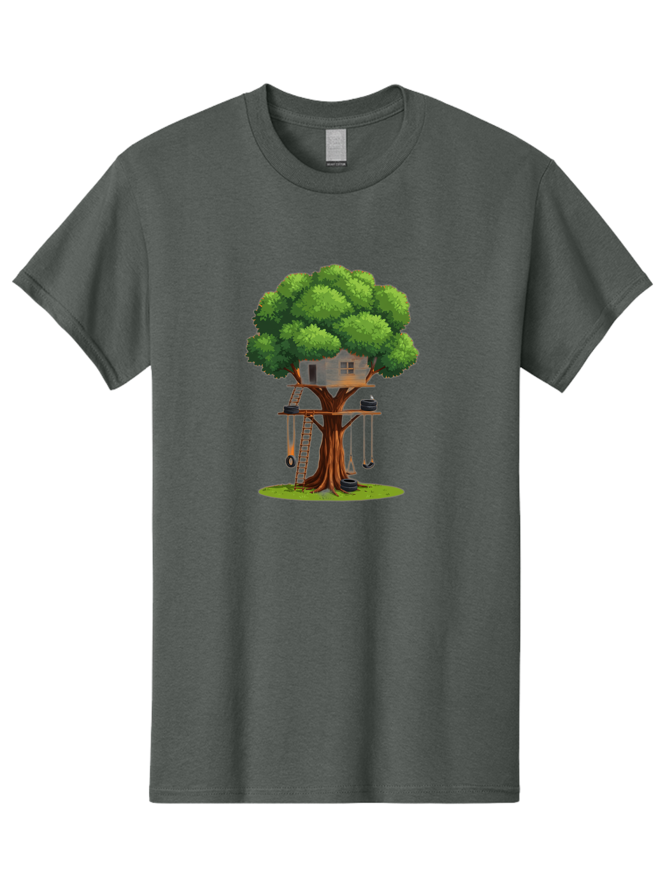 Treehouse Men'S Graphic Tee, 100% Cotton, Comfortable Casual Summer Wear, Machine Washable, Treehouse In The Tree, Wooden Ladder, Rope Swings, Natural Scenery, Outdoor Play, Whimsical Design, Fantasy Getaway, Imaginative Play, Bab552