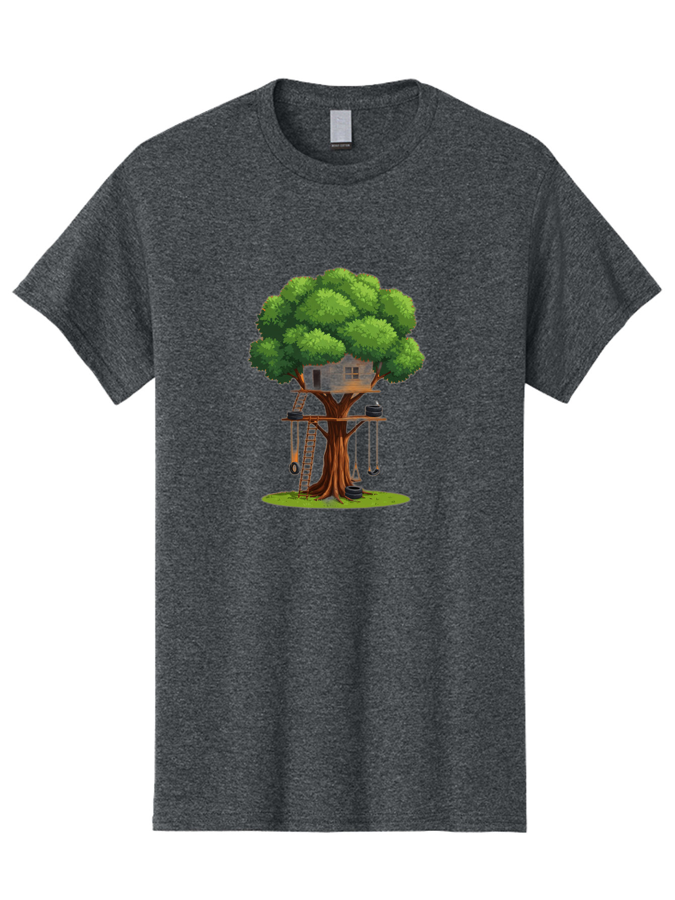 Treehouse Men'S Graphic Tee, 100% Cotton, Comfortable Casual Summer Wear, Machine Washable, Treehouse In The Tree, Wooden Ladder, Rope Swings, Natural Scenery, Outdoor Play, Whimsical Design, Fantasy Getaway, Imaginative Play, Bab552