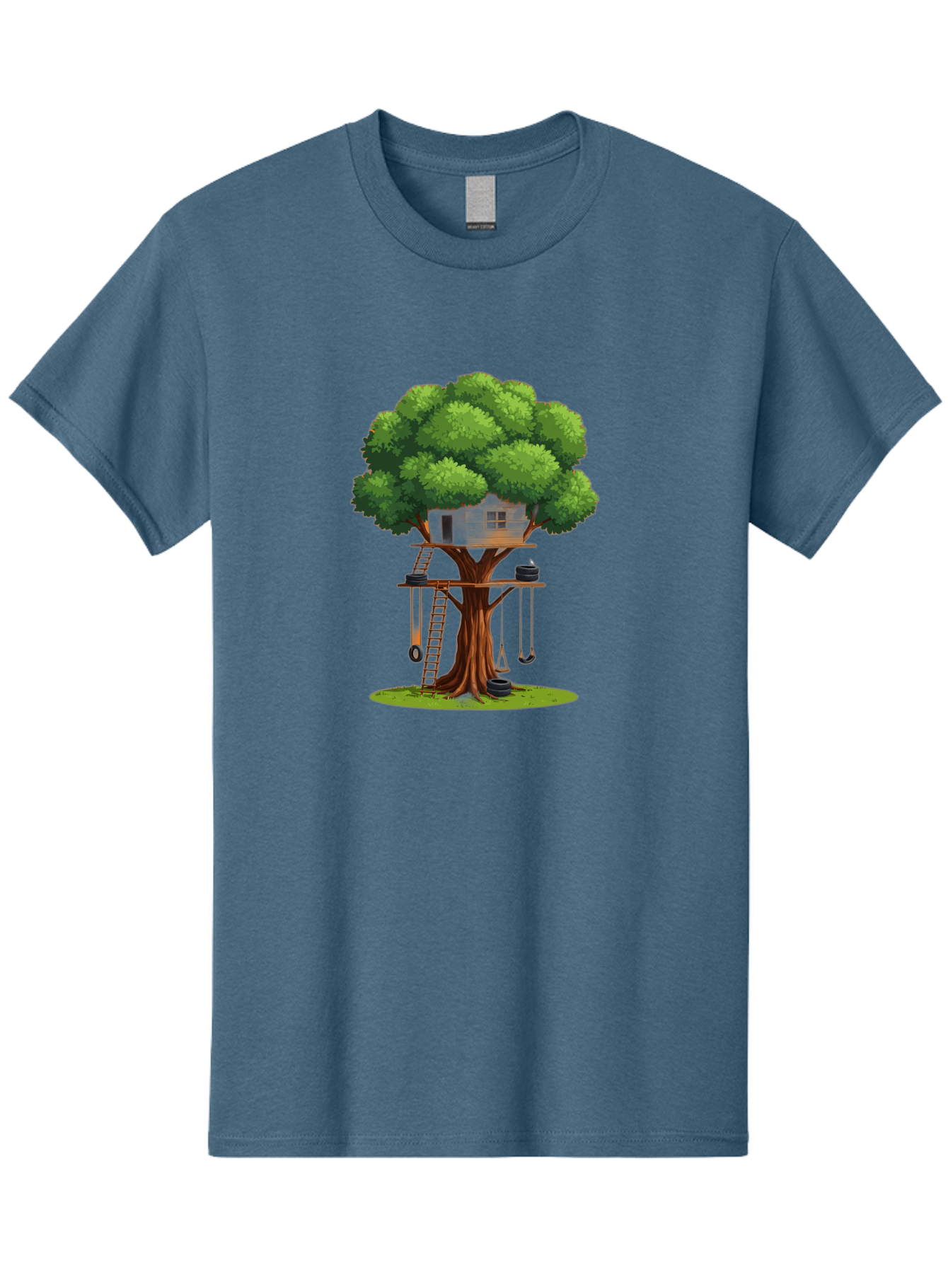 Treehouse Men'S Graphic Tee, 100% Cotton, Comfortable Casual Summer Wear, Machine Washable, Treehouse In The Tree, Wooden Ladder, Rope Swings, Natural Scenery, Outdoor Play, Whimsical Design, Fantasy Getaway, Imaginative Play, Bab552