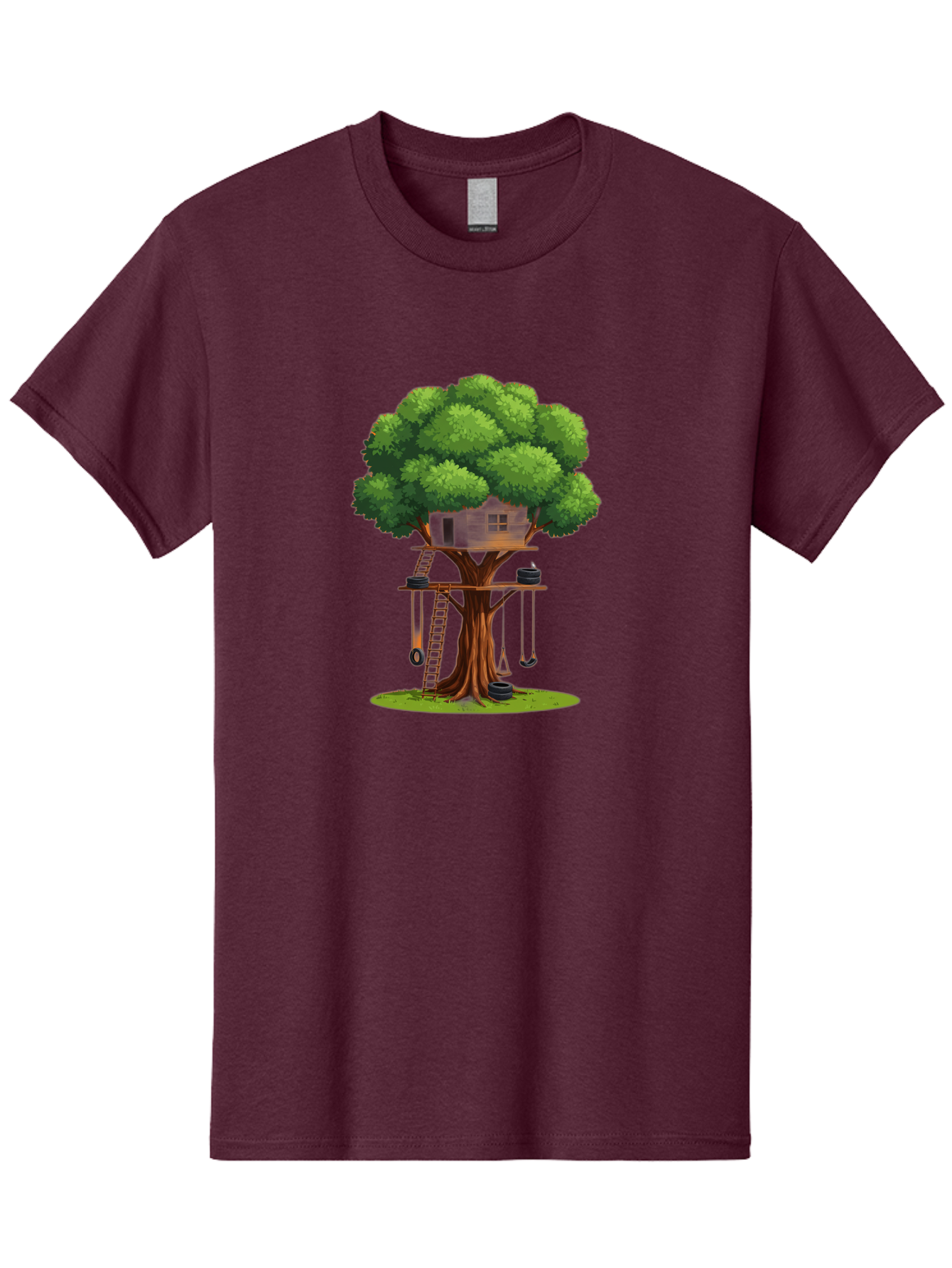 Treehouse Men'S Graphic Tee, 100% Cotton, Comfortable Casual Summer Wear, Machine Washable, Treehouse In The Tree, Wooden Ladder, Rope Swings, Natural Scenery, Outdoor Play, Whimsical Design, Fantasy Getaway, Imaginative Play, Bab552