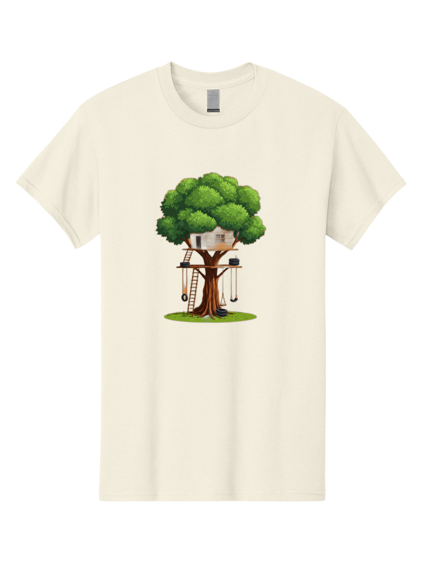 Treehouse Men'S Graphic Tee, 100% Cotton, Comfortable Casual Summer Wear, Machine Washable, Treehouse In The Tree, Wooden Ladder, Rope Swings, Natural Scenery, Outdoor Play, Whimsical Design, Fantasy Getaway, Imaginative Play, Bab552