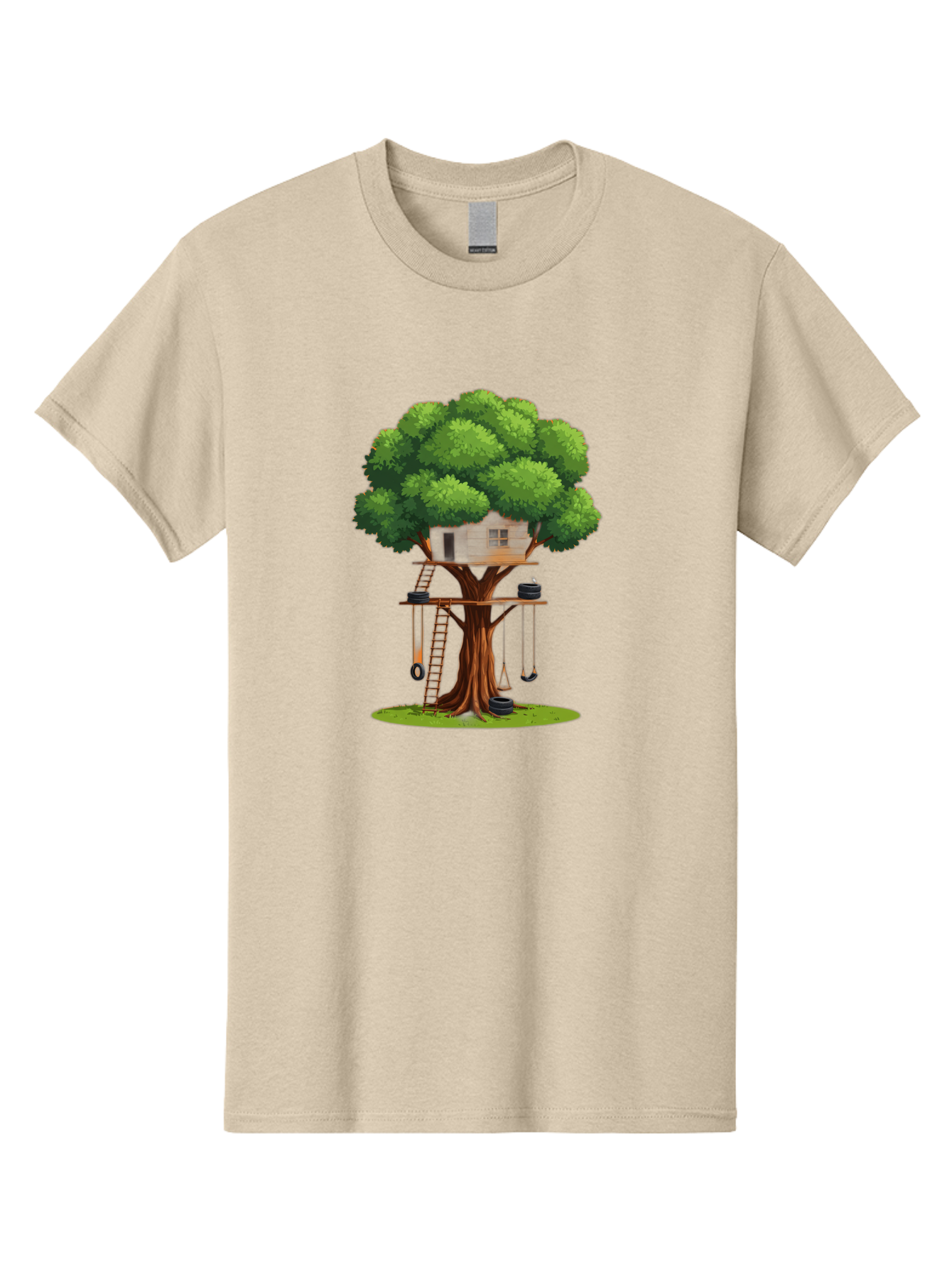 Treehouse Men'S Graphic Tee, 100% Cotton, Comfortable Casual Summer Wear, Machine Washable, Treehouse In The Tree, Wooden Ladder, Rope Swings, Natural Scenery, Outdoor Play, Whimsical Design, Fantasy Getaway, Imaginative Play, Bab552