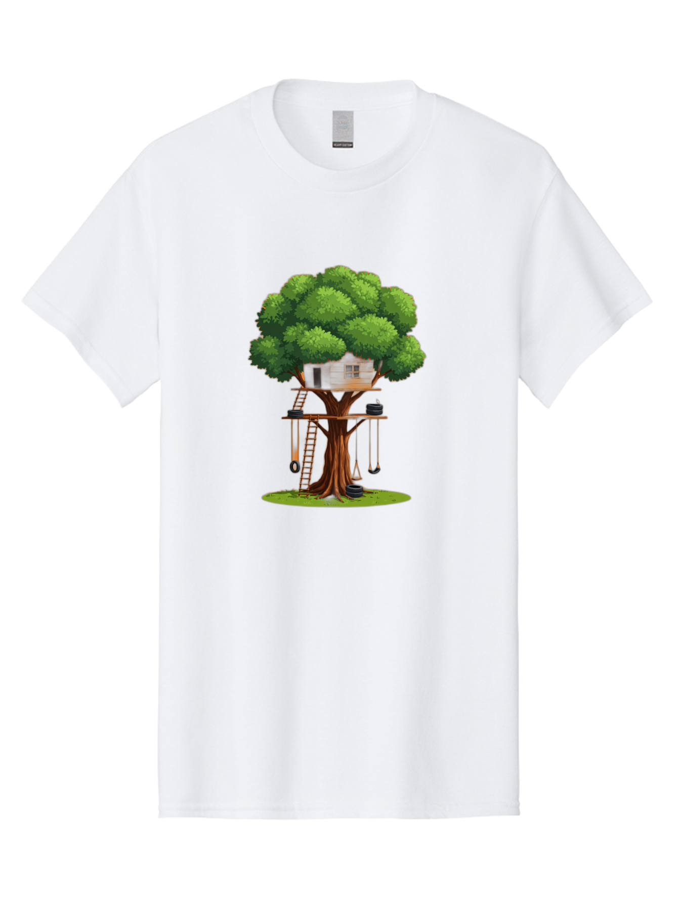 Treehouse Men'S Graphic Tee, 100% Cotton, Comfortable Casual Summer Wear, Machine Washable, Treehouse In The Tree, Wooden Ladder, Rope Swings, Natural Scenery, Outdoor Play, Whimsical Design, Fantasy Getaway, Imaginative Play, Bab552