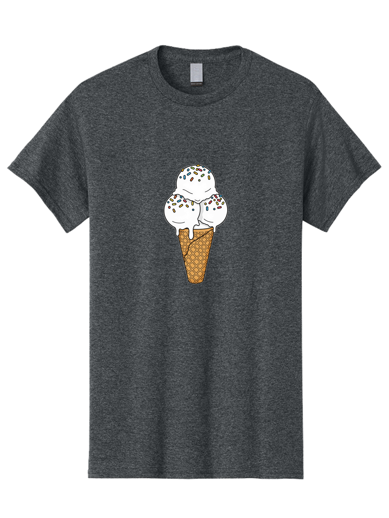 Tri-Scoop-Ice-Cream-Cone Men'S Graphic Tee, 100% Cotton, Comfortable Casual Summer Wear, Machine Washable, White Ice Cream, Colorful Sprinkles, Melting Ice Cream, Waffle Cone, Sweet Treat, Colorful Dessert, Summer Treat, Ice Cream Cone Bab553