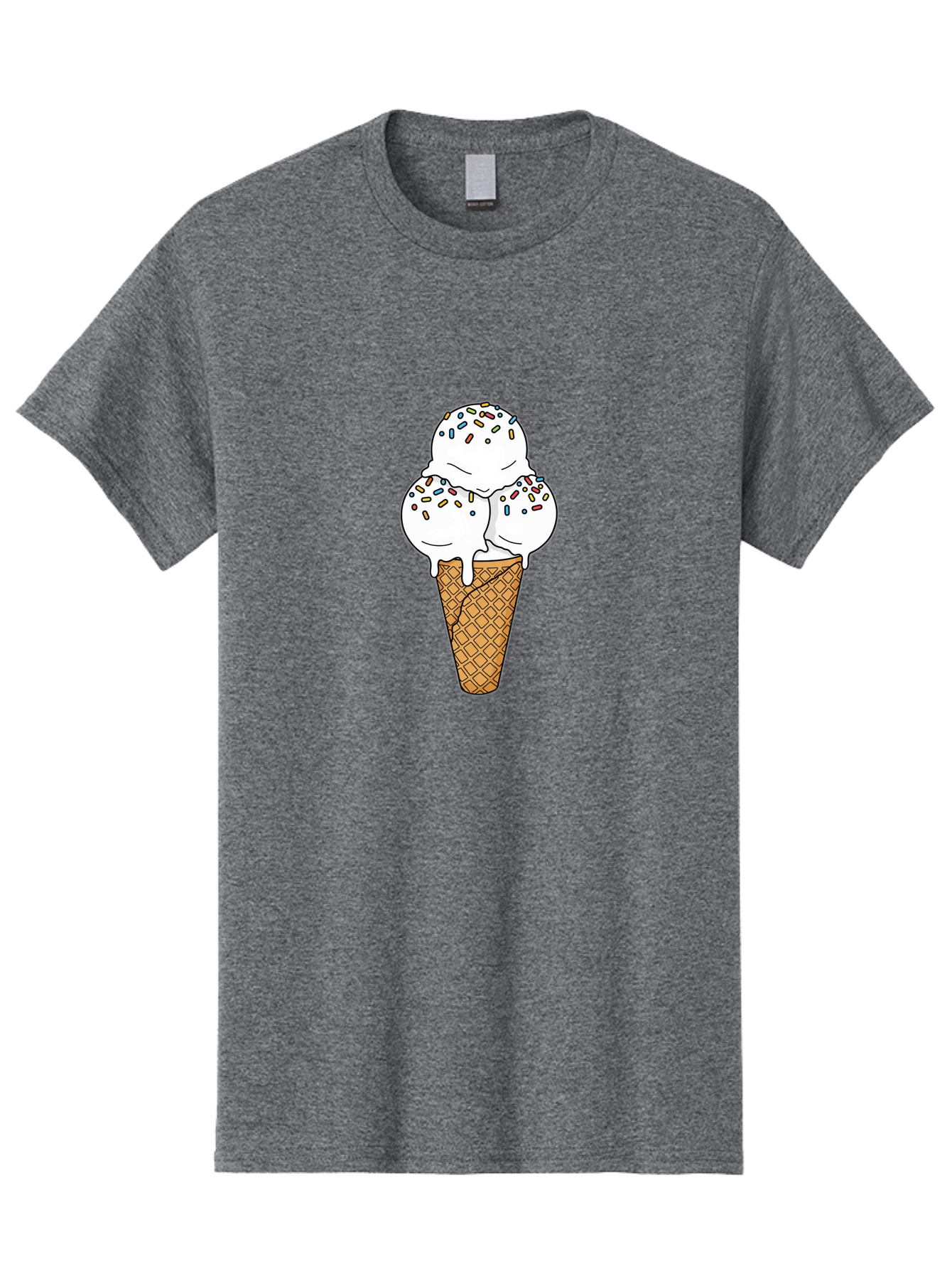 Tri-Scoop-Ice-Cream-Cone Men'S Graphic Tee, 100% Cotton, Comfortable Casual Summer Wear, Machine Washable, White Ice Cream, Colorful Sprinkles, Melting Ice Cream, Waffle Cone, Sweet Treat, Colorful Dessert, Summer Treat, Ice Cream Cone Bab553