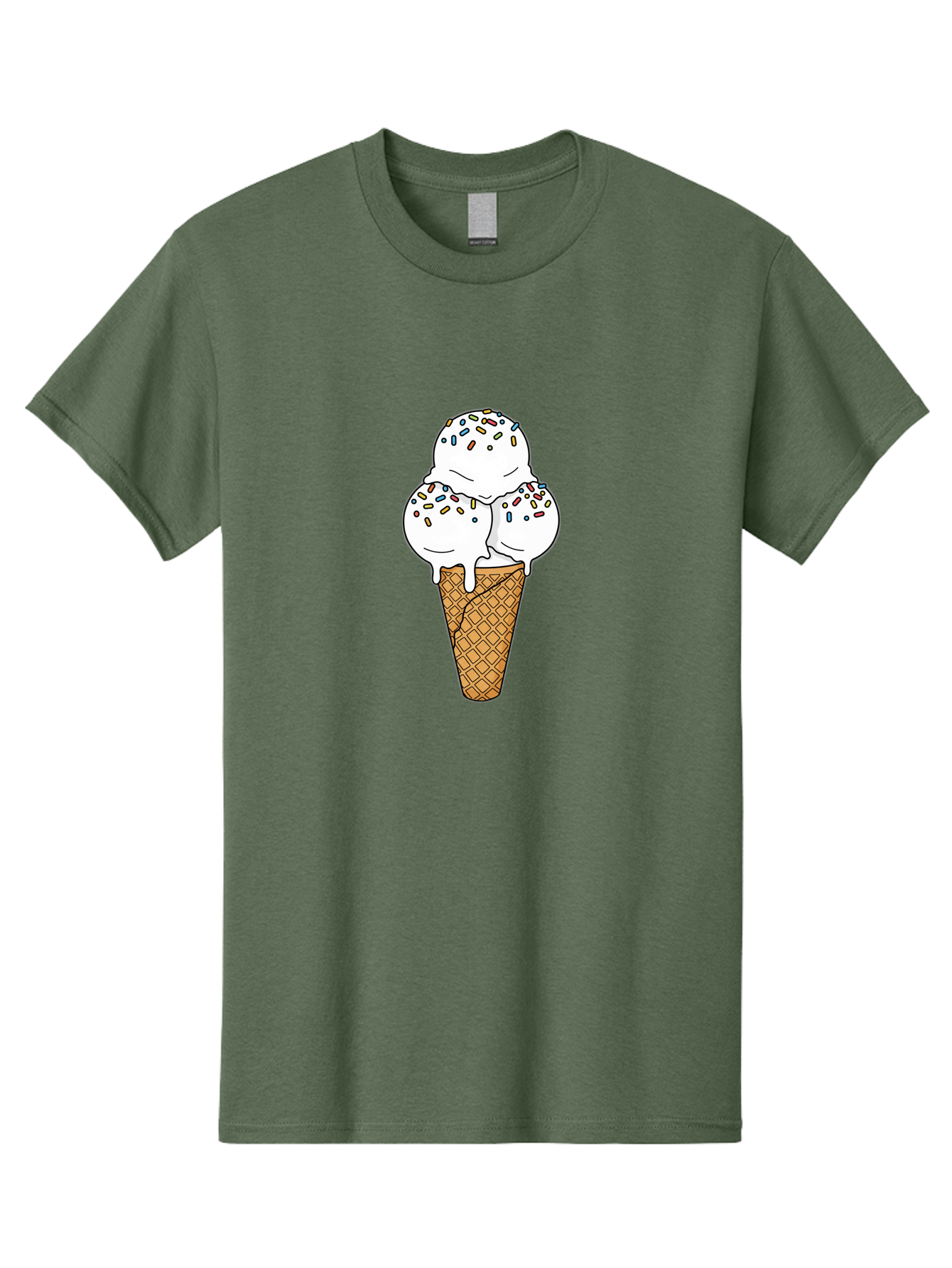 Tri-Scoop-Ice-Cream-Cone Men'S Graphic Tee, 100% Cotton, Comfortable Casual Summer Wear, Machine Washable, White Ice Cream, Colorful Sprinkles, Melting Ice Cream, Waffle Cone, Sweet Treat, Colorful Dessert, Summer Treat, Ice Cream Cone Bab553