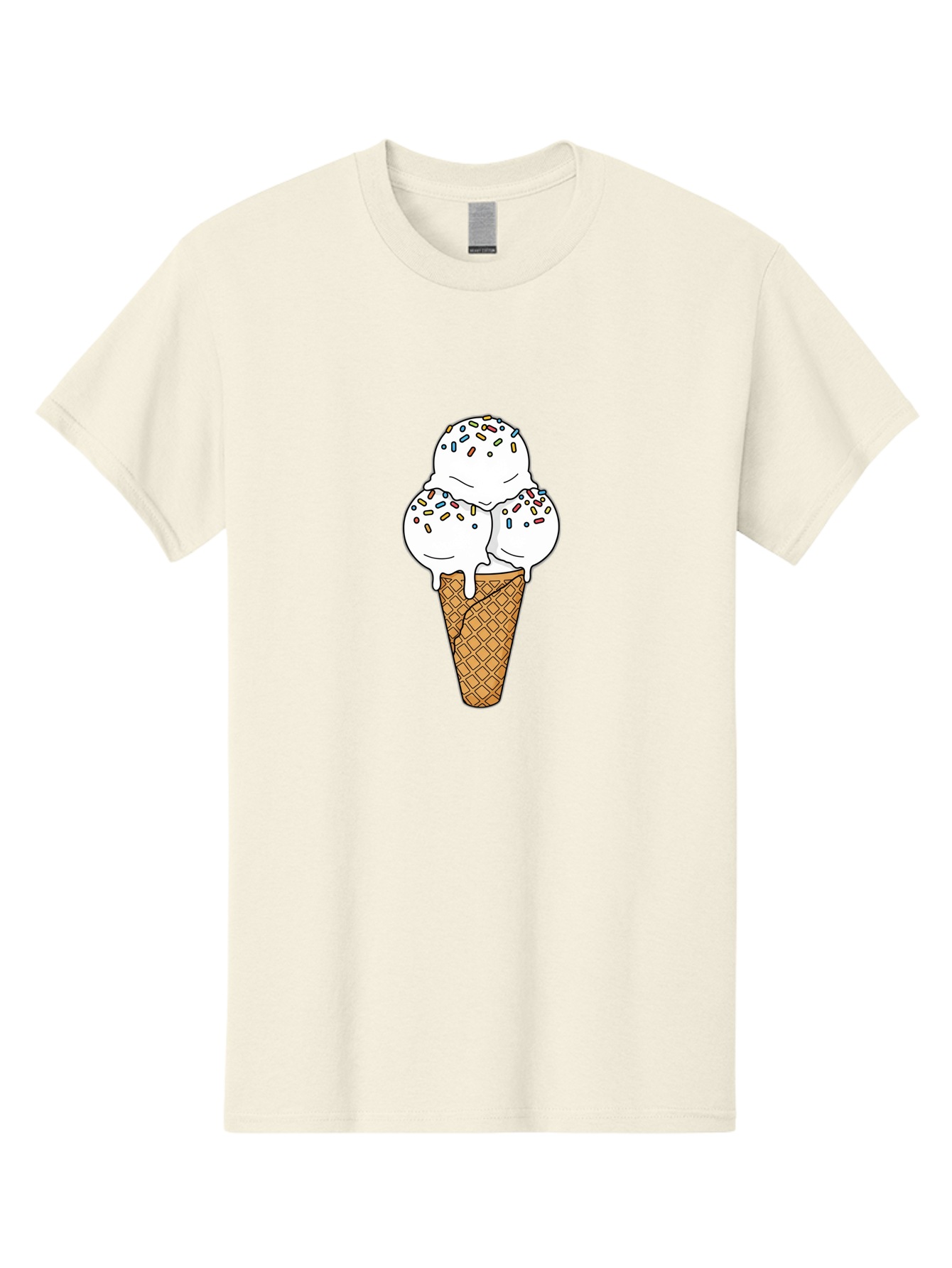 Tri-Scoop-Ice-Cream-Cone Men'S Graphic Tee, 100% Cotton, Comfortable Casual Summer Wear, Machine Washable, White Ice Cream, Colorful Sprinkles, Melting Ice Cream, Waffle Cone, Sweet Treat, Colorful Dessert, Summer Treat, Ice Cream Cone Bab553