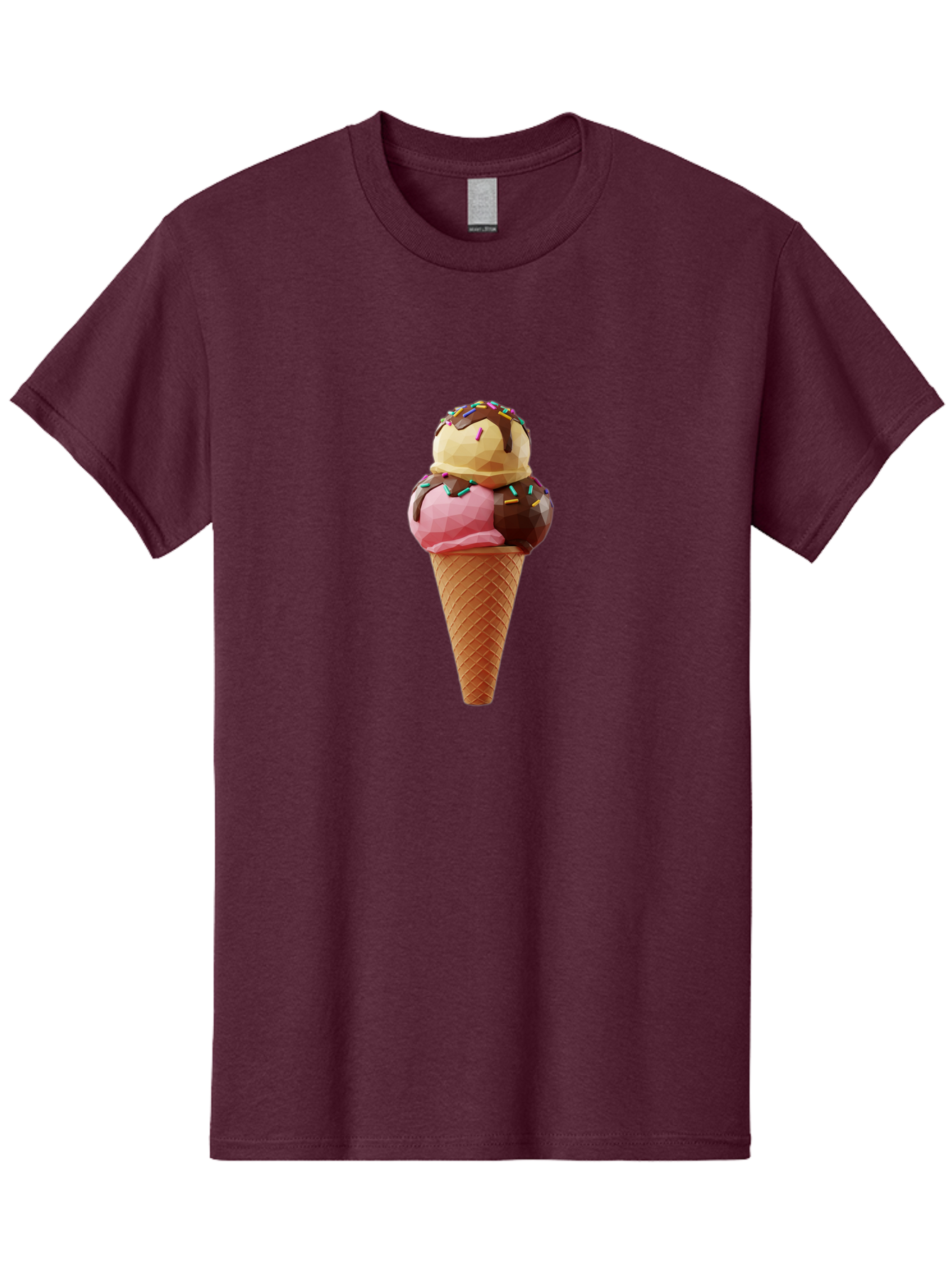 Triple-Scoop-Ice-Cream-1 Men'S Graphic Tee, 100% Cotton, Comfortable Casual Summer Wear, Machine Washable, Tri-Colored Ice Cream Cone, Sweet Treats, Colorful Dessert, Waffle Cone, Chocolate Sauce, Sprinkles, Pink Ice Cream, Brown Ice Cream, Bab554