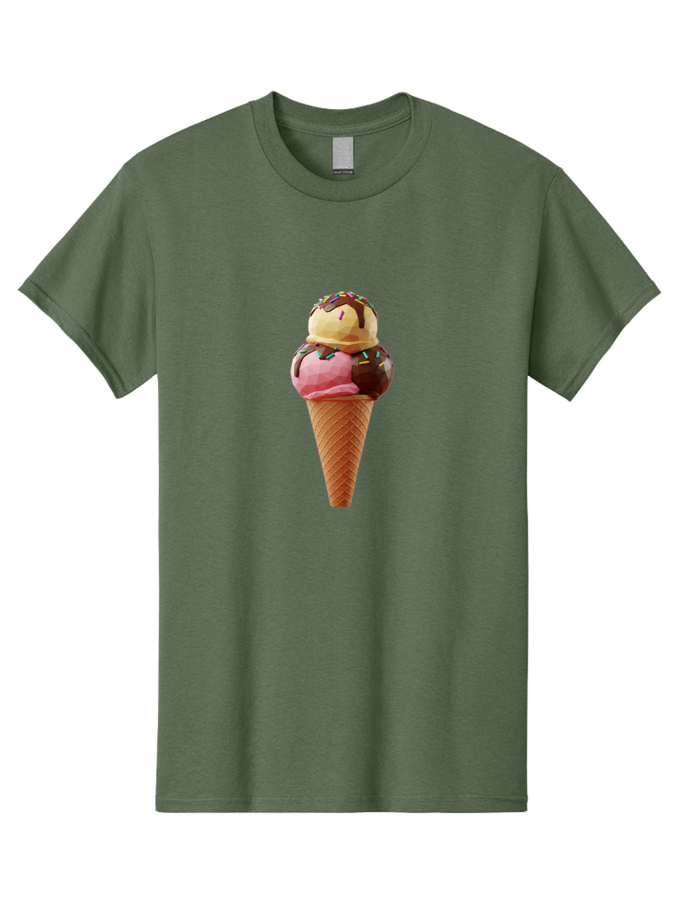 Triple-Scoop-Ice-Cream-1 Men'S Graphic Tee, 100% Cotton, Comfortable Casual Summer Wear, Machine Washable, Tri-Colored Ice Cream Cone, Sweet Treats, Colorful Dessert, Waffle Cone, Chocolate Sauce, Sprinkles, Pink Ice Cream, Brown Ice Cream, Bab554