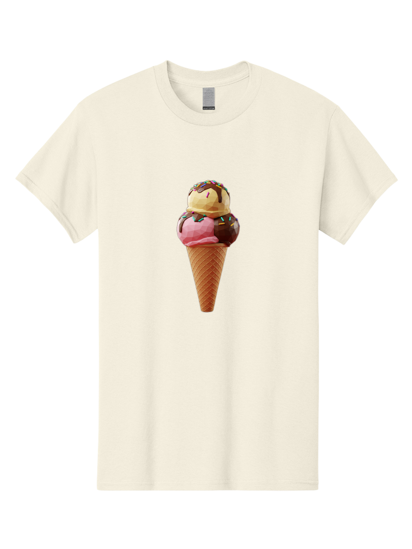 Triple-Scoop-Ice-Cream-1 Men'S Graphic Tee, 100% Cotton, Comfortable Casual Summer Wear, Machine Washable, Tri-Colored Ice Cream Cone, Sweet Treats, Colorful Dessert, Waffle Cone, Chocolate Sauce, Sprinkles, Pink Ice Cream, Brown Ice Cream, Bab554
