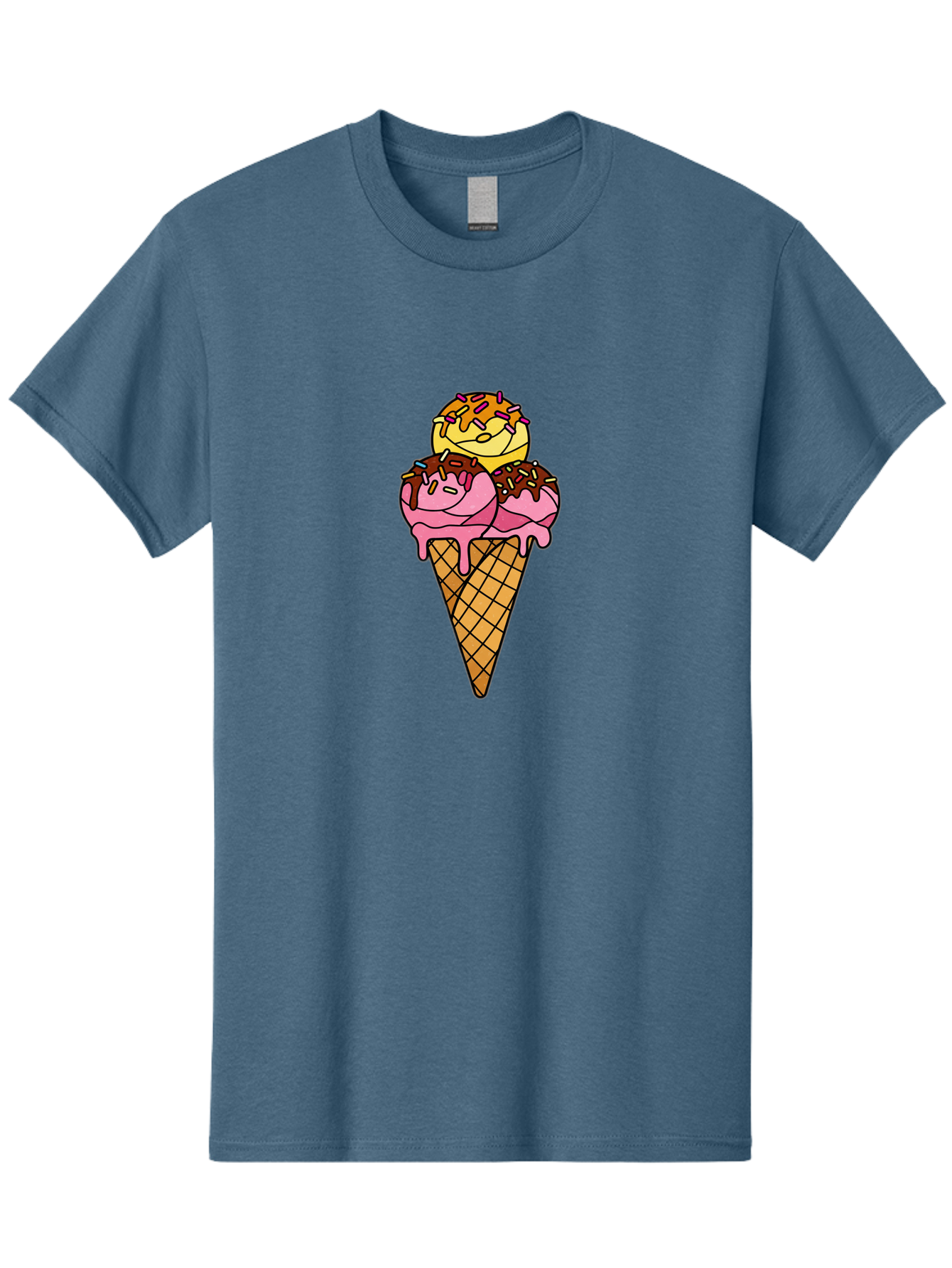 Triple-Scoop-Ice-Cream-2 Men'S Graphic Tee, 100% Cotton, Comfortable Casual Summer Wear, Machine Washable, Ice Cream Cone, Sweet Treats, Dessert, Melting Ice Cream, Pink Ice Cream, Chocolate Drizzle, Sprinkles, Waffle Cone Bab555