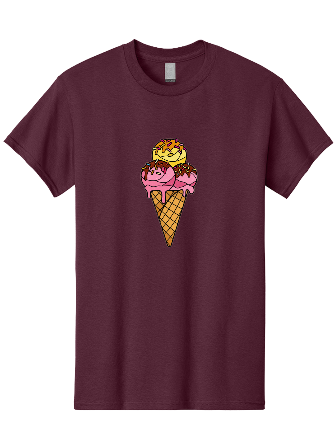 Triple-Scoop-Ice-Cream-2 Men'S Graphic Tee, 100% Cotton, Comfortable Casual Summer Wear, Machine Washable, Ice Cream Cone, Sweet Treats, Dessert, Melting Ice Cream, Pink Ice Cream, Chocolate Drizzle, Sprinkles, Waffle Cone Bab555