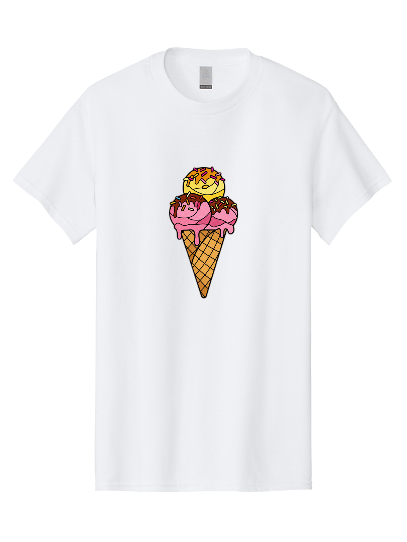 Triple-Scoop-Ice-Cream-2 Men'S Graphic Tee, 100% Cotton, Comfortable Casual Summer Wear, Machine Washable, Ice Cream Cone, Sweet Treats, Dessert, Melting Ice Cream, Pink Ice Cream, Chocolate Drizzle, Sprinkles, Waffle Cone Bab555