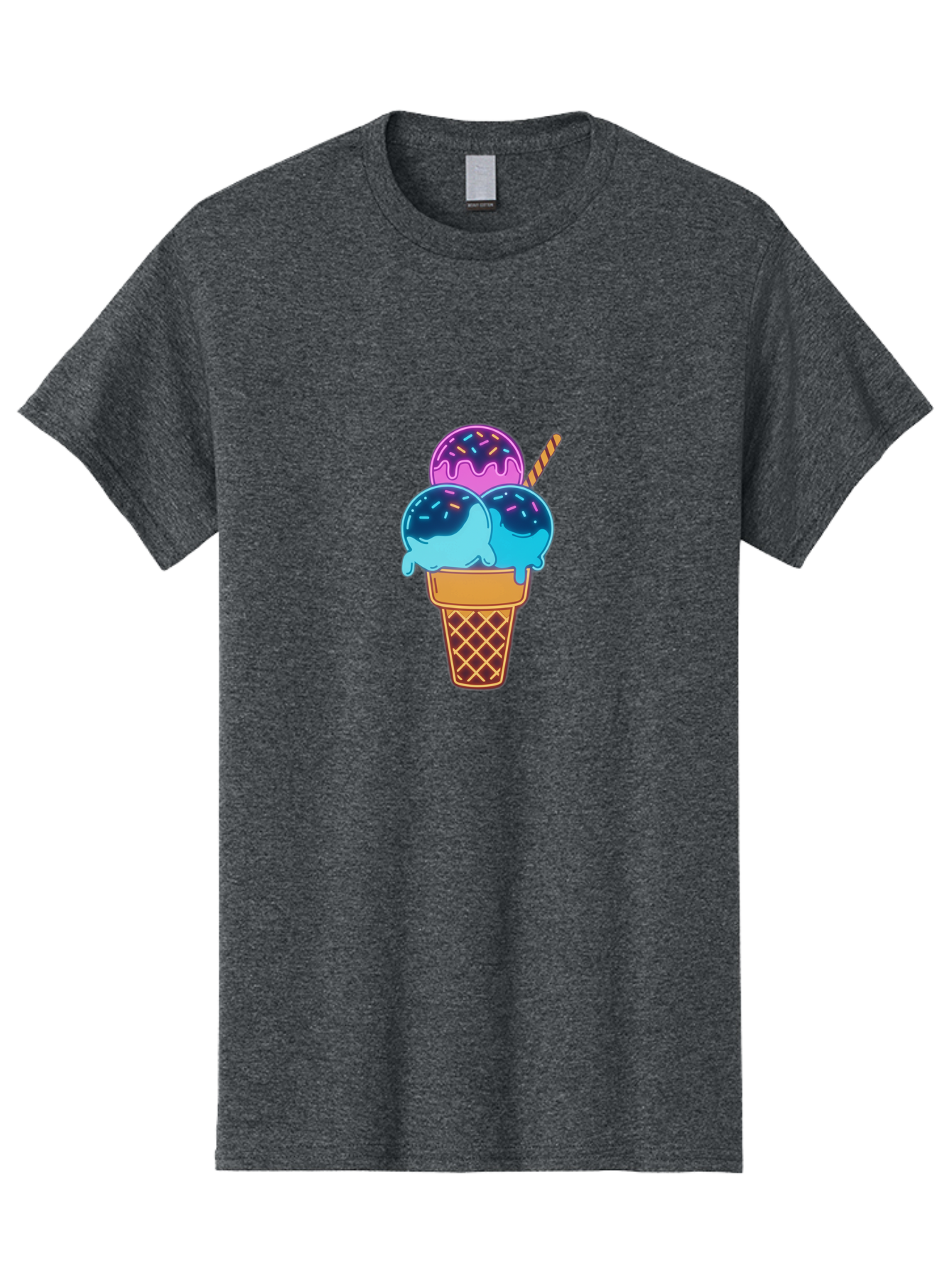 Triple-Scoop-Ice-Cream Men'S Graphic Tee, 100% Cotton, Comfortable Casual Summer Wear, Machine Washable, Ice Cream Cone, Three Scoops, Colorful Treats, Sweet Dessert, Sprinkles, Waffle Cone, Summer Fun, Creamy Texture, Vibrant Colors, Bab557