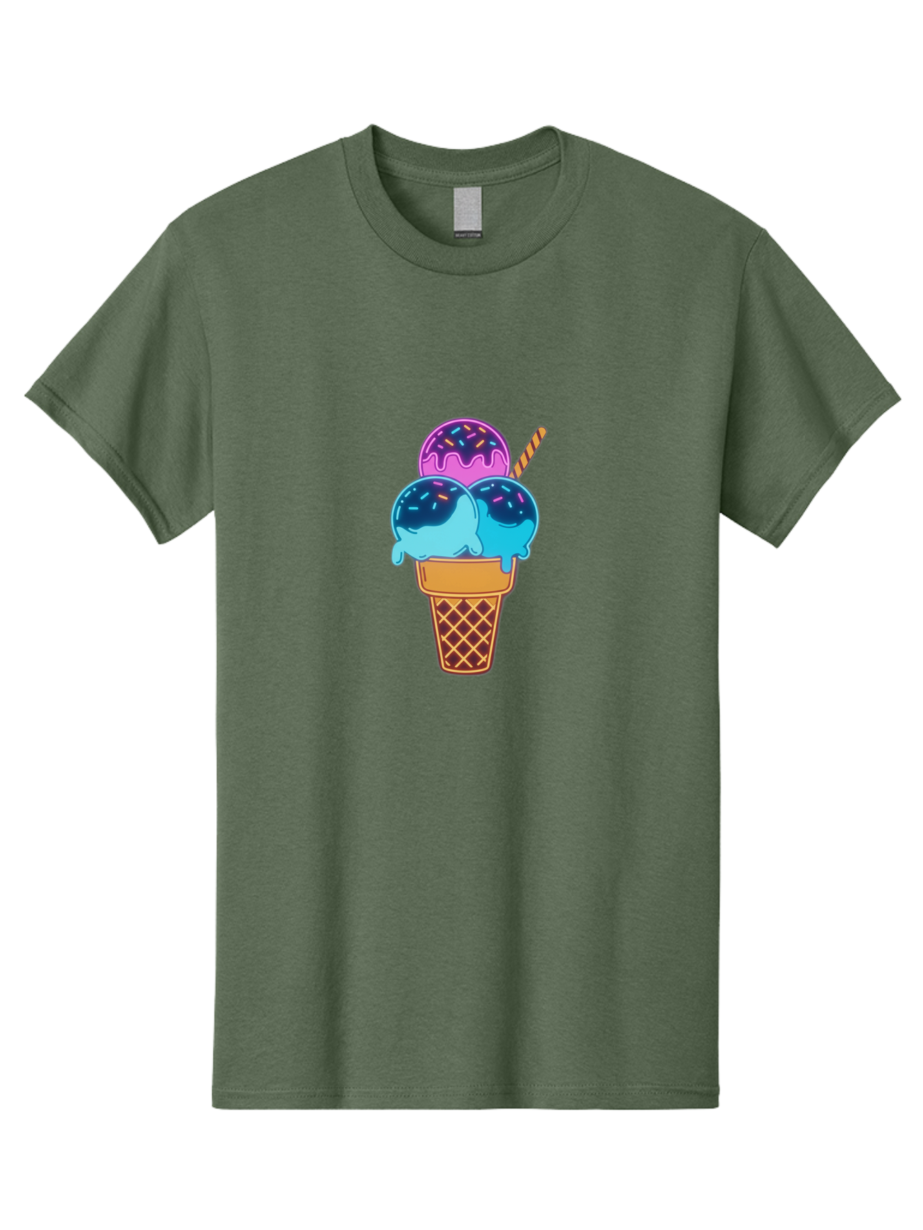 Triple-Scoop-Ice-Cream Men'S Graphic Tee, 100% Cotton, Comfortable Casual Summer Wear, Machine Washable, Ice Cream Cone, Three Scoops, Colorful Treats, Sweet Dessert, Sprinkles, Waffle Cone, Summer Fun, Creamy Texture, Vibrant Colors, Bab557
