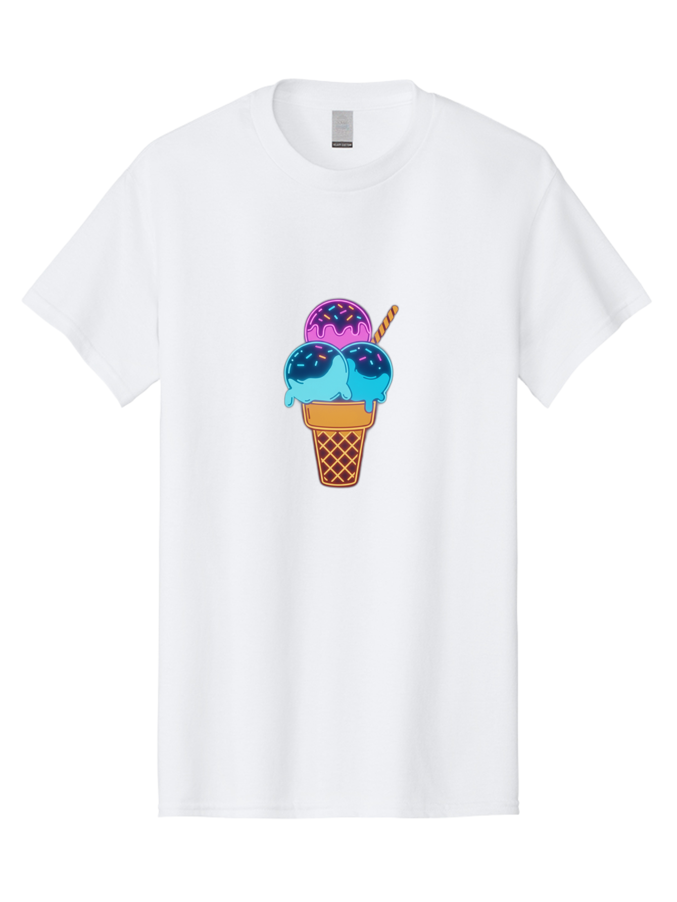 Triple-Scoop-Ice-Cream Men'S Graphic Tee, 100% Cotton, Comfortable Casual Summer Wear, Machine Washable, Ice Cream Cone, Three Scoops, Colorful Treats, Sweet Dessert, Sprinkles, Waffle Cone, Summer Fun, Creamy Texture, Vibrant Colors, Bab557