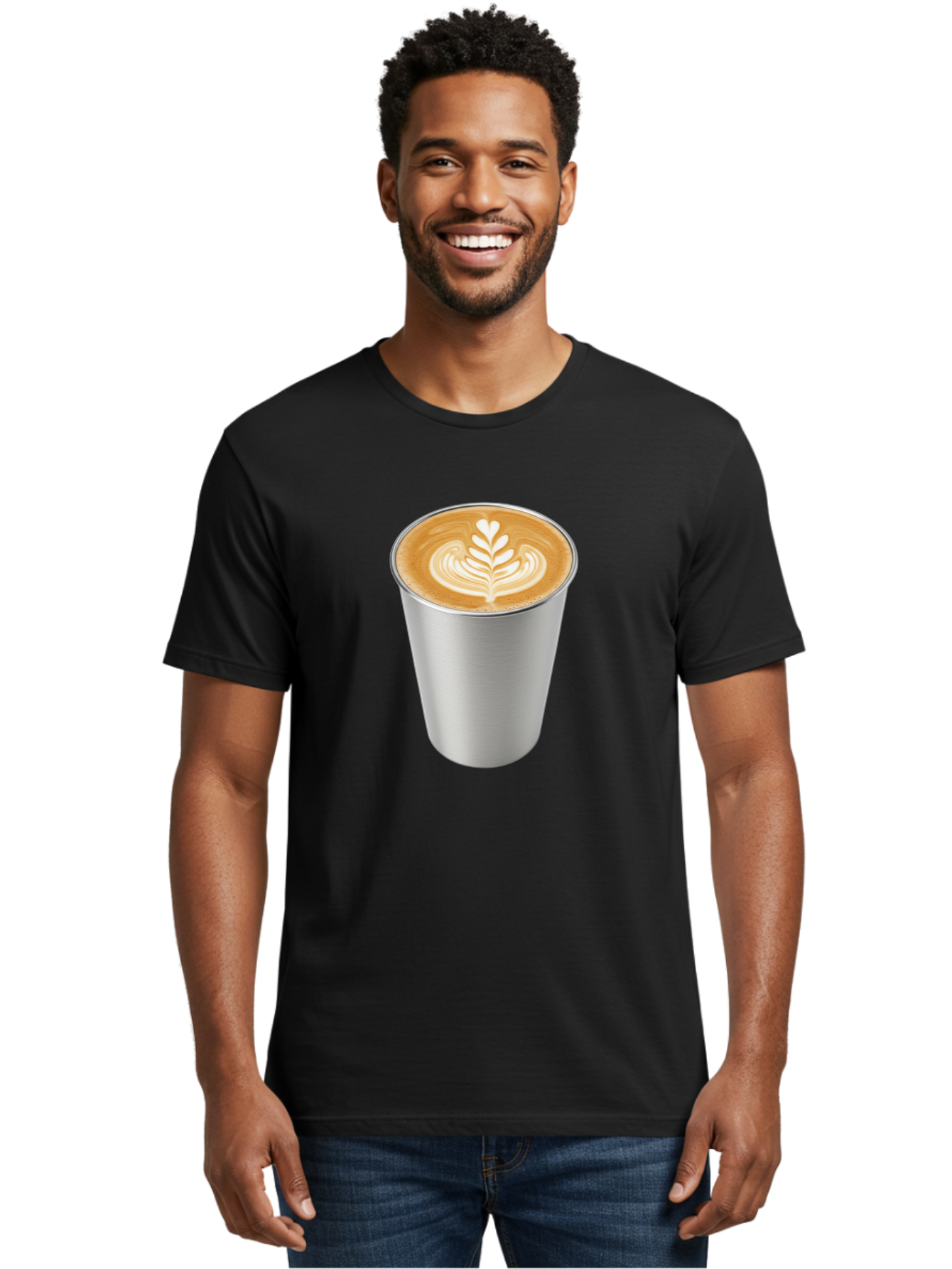 Tulip-Latte Men'S Graphic Tee, 100% Cotton, Comfortable Casual Summer Wear, Machine Washable, Coffee In A Cup, Latte Art, Heart Leaf Design, Silver Cup, Coffee Drink, Coffee Culture, Espresso, Creamy Foam, Morning Coffee, Caffeine Boost Bab558