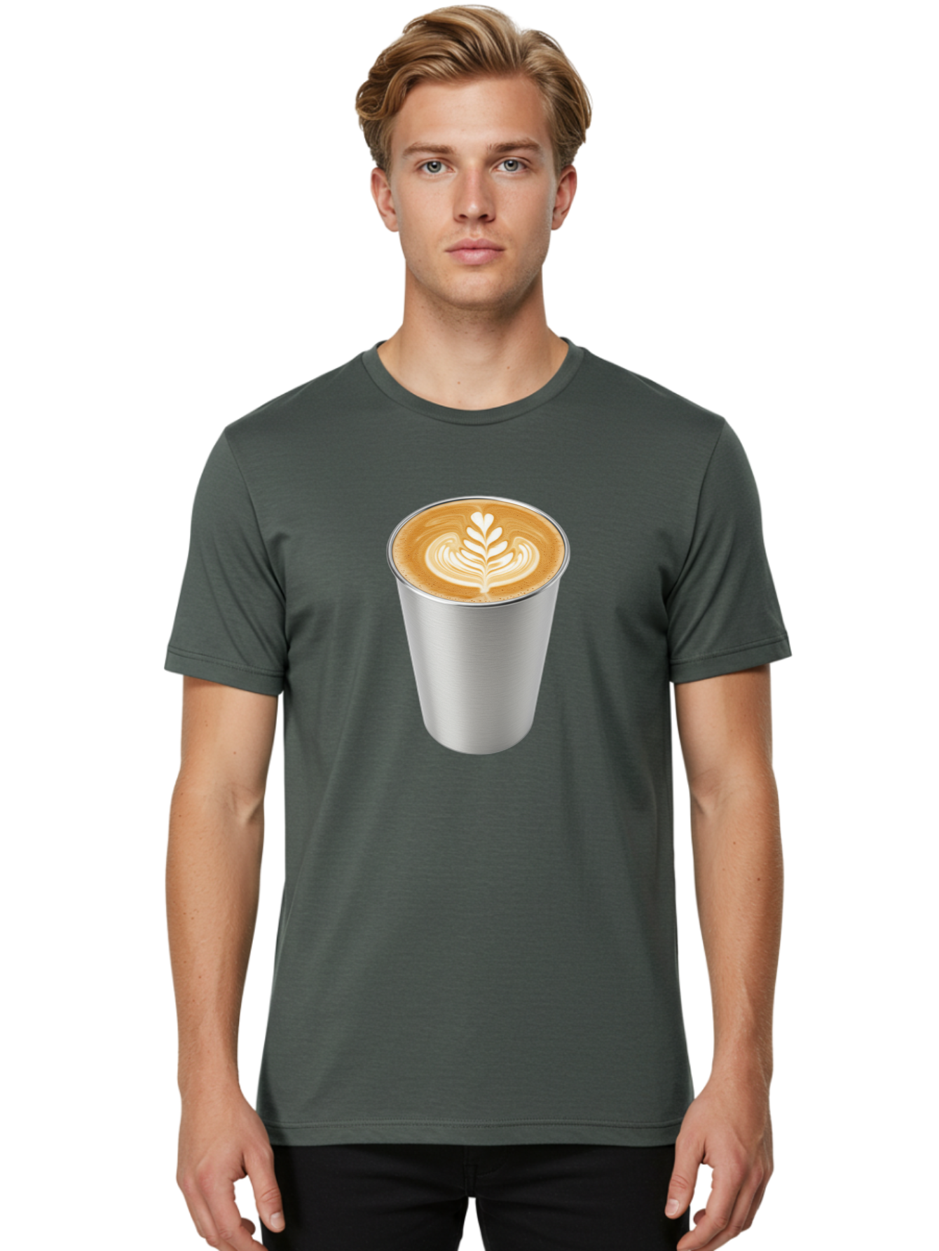 Tulip-Latte Men'S Graphic Tee, 100% Cotton, Comfortable Casual Summer Wear, Machine Washable, Coffee In A Cup, Latte Art, Heart Leaf Design, Silver Cup, Coffee Drink, Coffee Culture, Espresso, Creamy Foam, Morning Coffee, Caffeine Boost Bab558