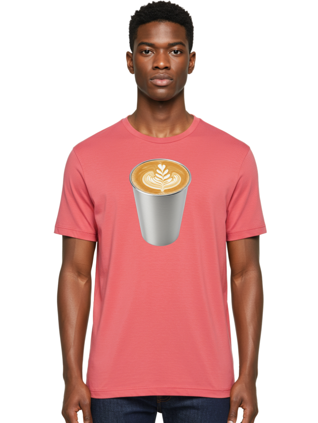 Tulip-Latte Men'S Graphic Tee, 100% Cotton, Comfortable Casual Summer Wear, Machine Washable, Coffee In A Cup, Latte Art, Heart Leaf Design, Silver Cup, Coffee Drink, Coffee Culture, Espresso, Creamy Foam, Morning Coffee, Caffeine Boost Bab558