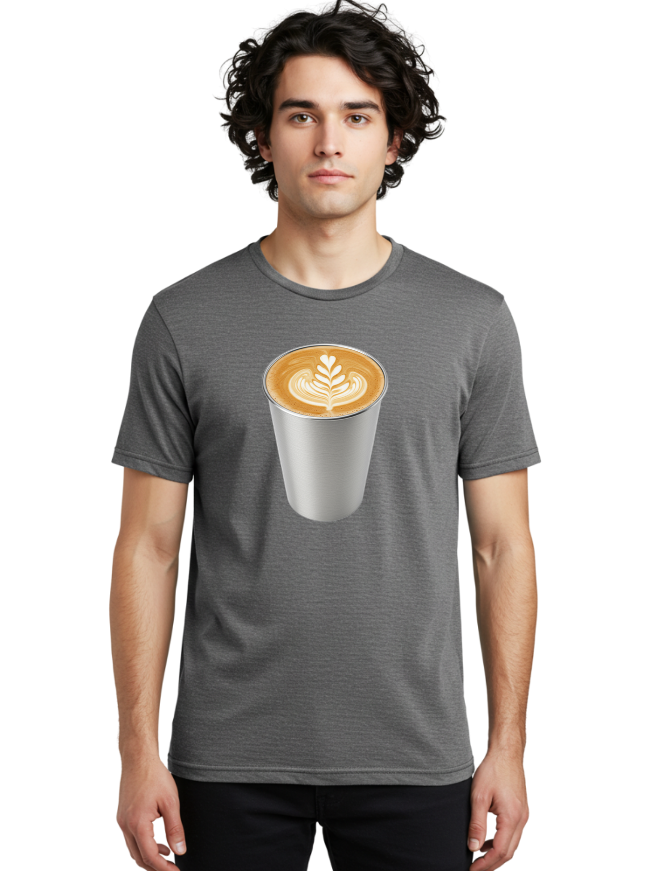 Tulip-Latte Men'S Graphic Tee, 100% Cotton, Comfortable Casual Summer Wear, Machine Washable, Coffee In A Cup, Latte Art, Heart Leaf Design, Silver Cup, Coffee Drink, Coffee Culture, Espresso, Creamy Foam, Morning Coffee, Caffeine Boost Bab558