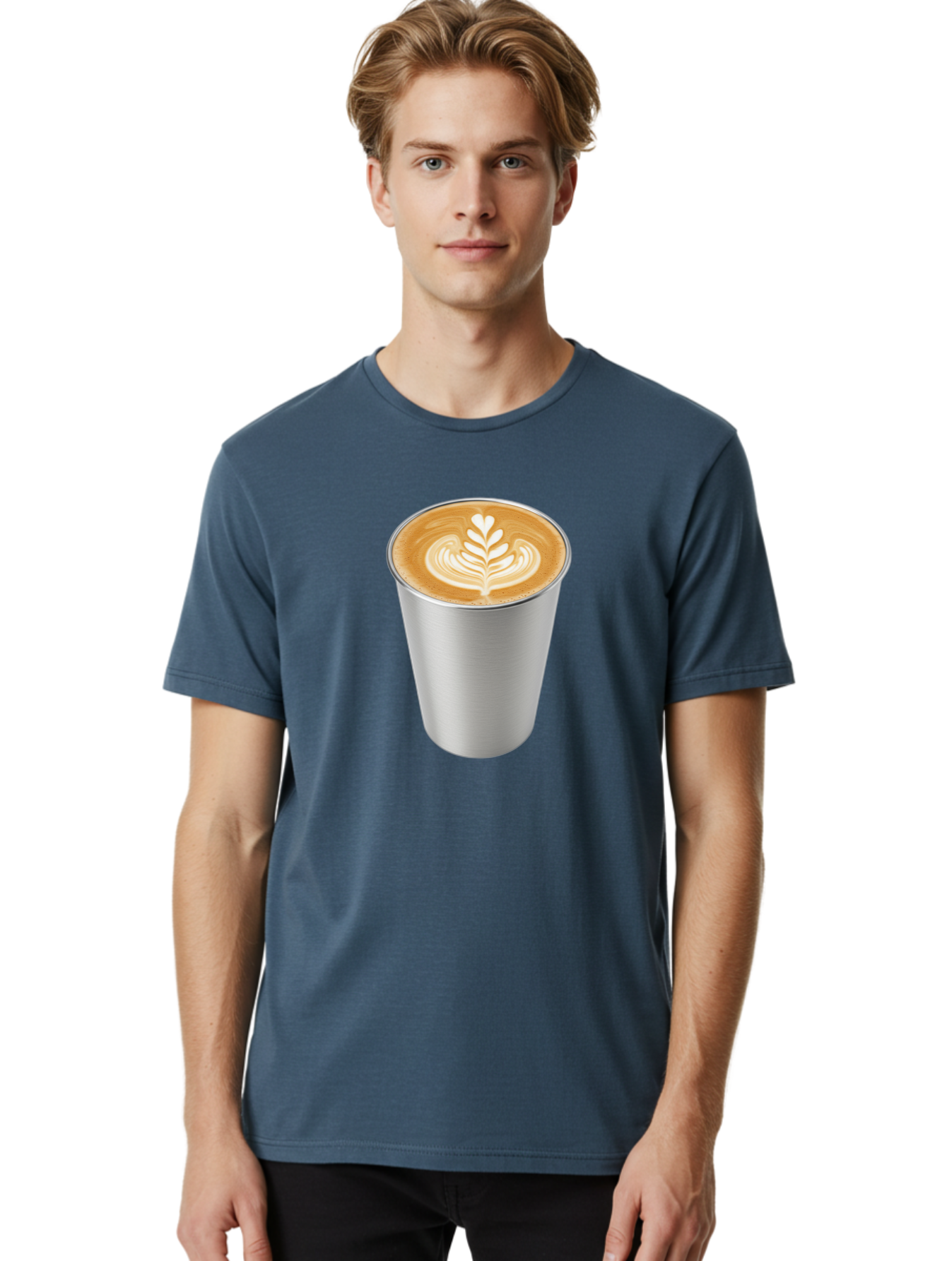 Tulip-Latte Men'S Graphic Tee, 100% Cotton, Comfortable Casual Summer Wear, Machine Washable, Coffee In A Cup, Latte Art, Heart Leaf Design, Silver Cup, Coffee Drink, Coffee Culture, Espresso, Creamy Foam, Morning Coffee, Caffeine Boost Bab558
