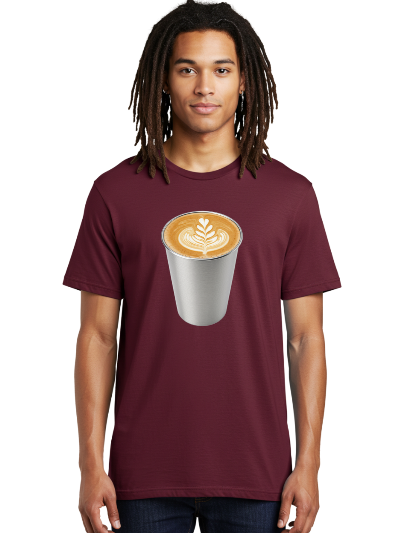 Tulip-Latte Men'S Graphic Tee, 100% Cotton, Comfortable Casual Summer Wear, Machine Washable, Coffee In A Cup, Latte Art, Heart Leaf Design, Silver Cup, Coffee Drink, Coffee Culture, Espresso, Creamy Foam, Morning Coffee, Caffeine Boost Bab558