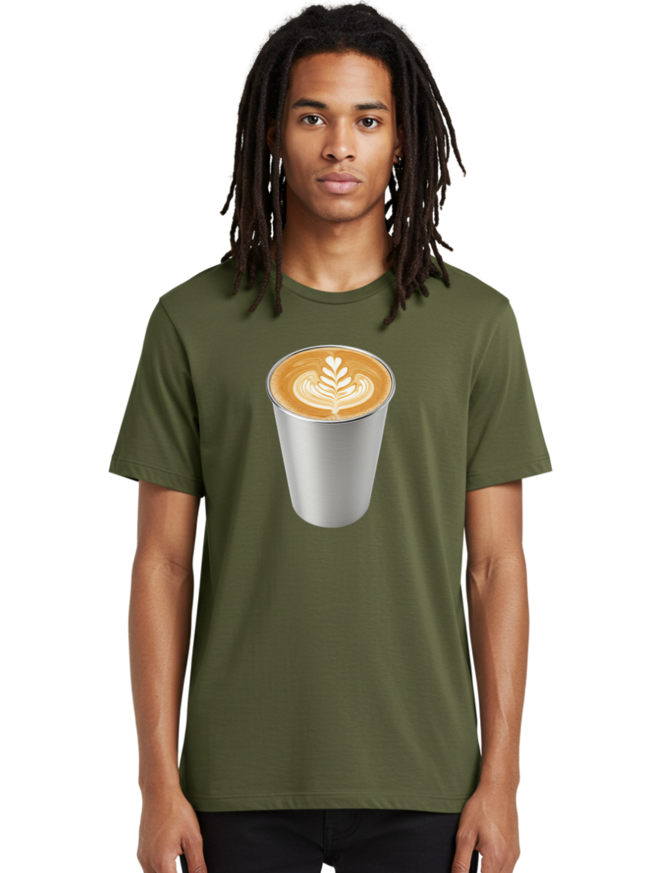 Tulip-Latte Men'S Graphic Tee, 100% Cotton, Comfortable Casual Summer Wear, Machine Washable, Coffee In A Cup, Latte Art, Heart Leaf Design, Silver Cup, Coffee Drink, Coffee Culture, Espresso, Creamy Foam, Morning Coffee, Caffeine Boost Bab558