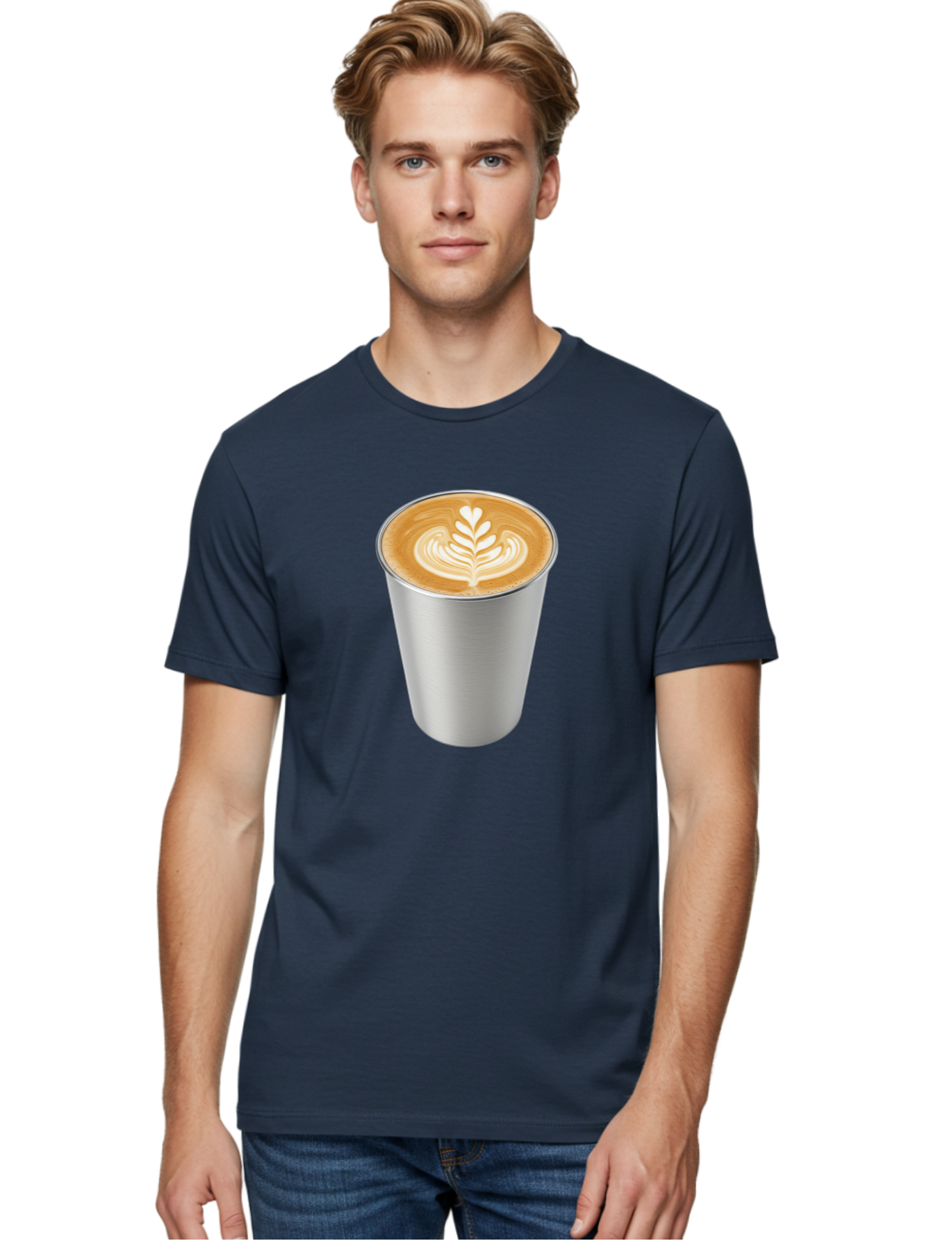 Tulip-Latte Men'S Graphic Tee, 100% Cotton, Comfortable Casual Summer Wear, Machine Washable, Coffee In A Cup, Latte Art, Heart Leaf Design, Silver Cup, Coffee Drink, Coffee Culture, Espresso, Creamy Foam, Morning Coffee, Caffeine Boost Bab558