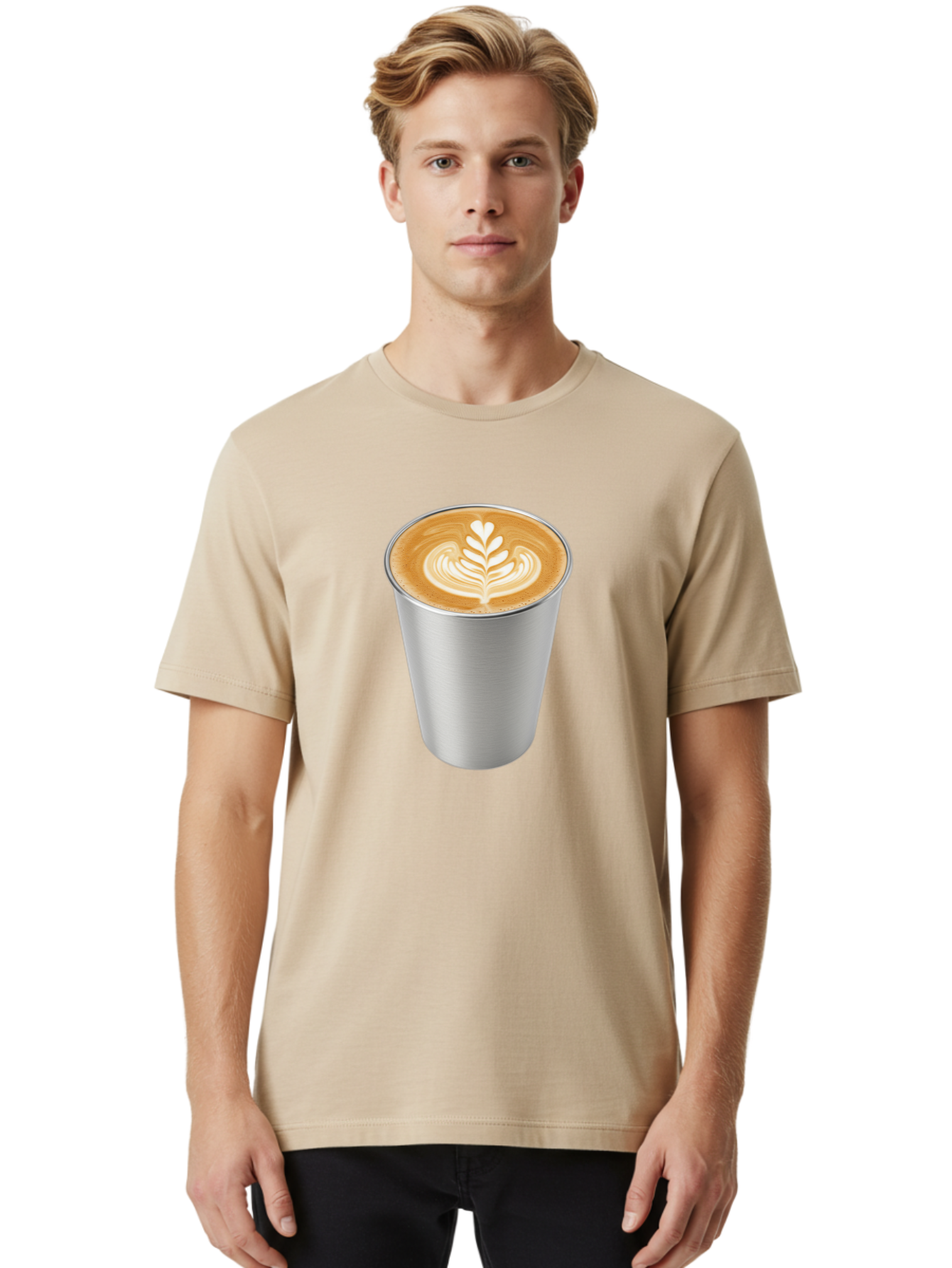 Tulip-Latte Men'S Graphic Tee, 100% Cotton, Comfortable Casual Summer Wear, Machine Washable, Coffee In A Cup, Latte Art, Heart Leaf Design, Silver Cup, Coffee Drink, Coffee Culture, Espresso, Creamy Foam, Morning Coffee, Caffeine Boost Bab558