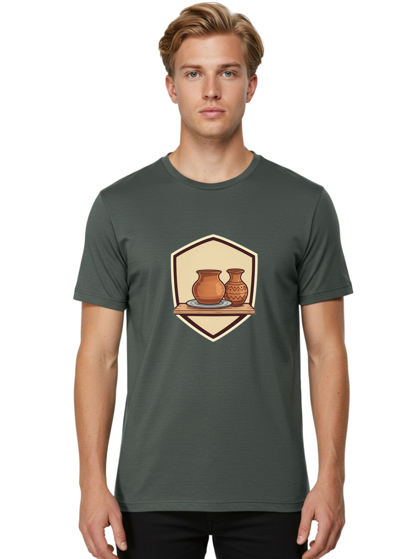 Two-Clay-Pots Men'S Graphic Tee, 100% Cotton, Comfortable Casual Summer Wear, Machine Washable, Clay Pots, Terracotta, Pottery, Decorative Vases, Traditional Crafts, Handcrafted Ceramics, Vintage Decor Bab561