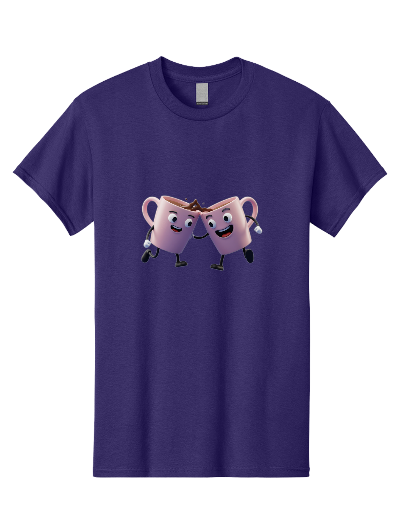 Two-Pink-Coffee-Mugs Men'S Graphic Tee, 100% Cotton, Comfortable Casual Summer Wear, Machine Washable, Coffee Mugs Cheering, Cartoon Characters, Happy Faces, Coffee Lovers, Friendship, Joyful Moments, Coffee Culture, Playful Design, Bab562