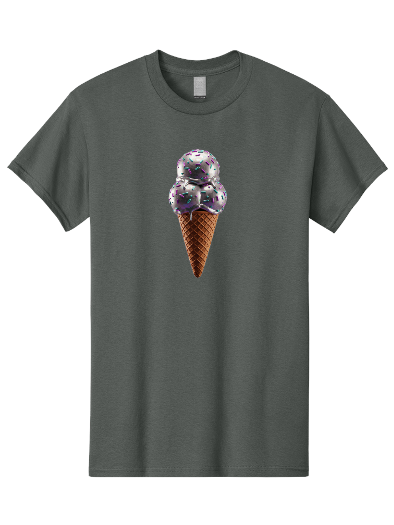 Two-Scoops-Ice-Cream Men'S Graphic Tee, 100% Cotton, Comfortable Casual Summer Wear, Machine Washable, Ice Cream Cone, Waffle Cone, Sprinkles, Purple Ice Cream, Colorful Dessert, Sweet Treat, Summer Snack, Melting Ice Cream Bab563