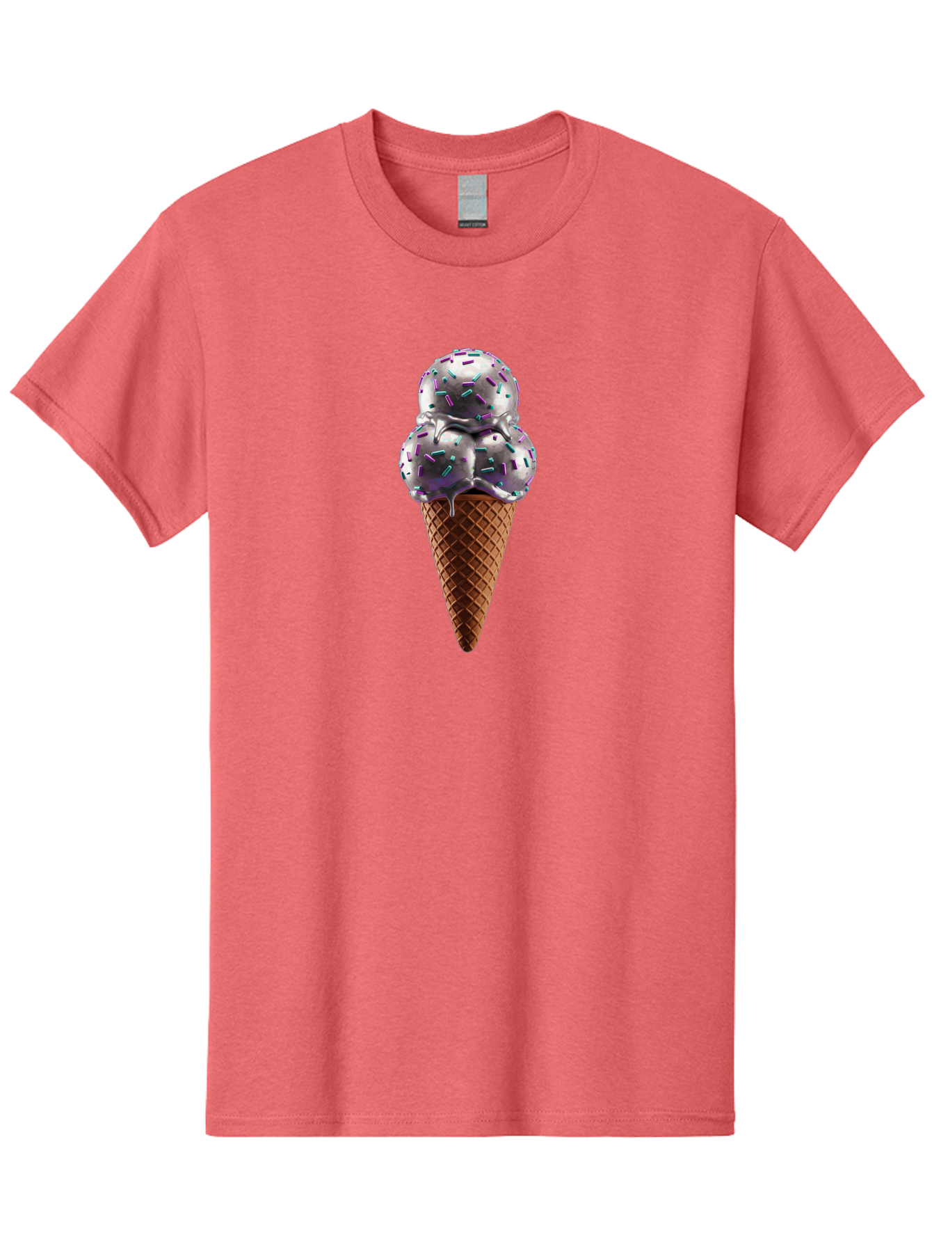 Two-Scoops-Ice-Cream Men'S Graphic Tee, 100% Cotton, Comfortable Casual Summer Wear, Machine Washable, Ice Cream Cone, Waffle Cone, Sprinkles, Purple Ice Cream, Colorful Dessert, Sweet Treat, Summer Snack, Melting Ice Cream Bab563