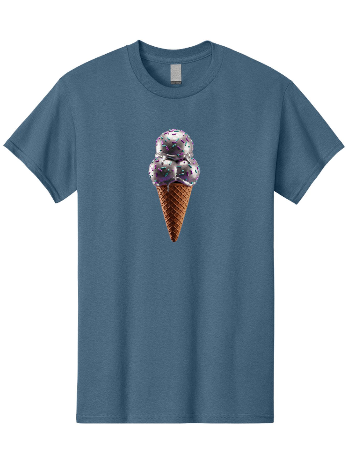 Two-Scoops-Ice-Cream Men'S Graphic Tee, 100% Cotton, Comfortable Casual Summer Wear, Machine Washable, Ice Cream Cone, Waffle Cone, Sprinkles, Purple Ice Cream, Colorful Dessert, Sweet Treat, Summer Snack, Melting Ice Cream Bab563