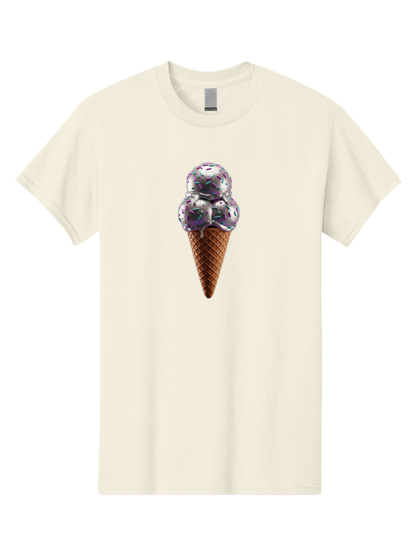 Two-Scoops-Ice-Cream Men'S Graphic Tee, 100% Cotton, Comfortable Casual Summer Wear, Machine Washable, Ice Cream Cone, Waffle Cone, Sprinkles, Purple Ice Cream, Colorful Dessert, Sweet Treat, Summer Snack, Melting Ice Cream Bab563