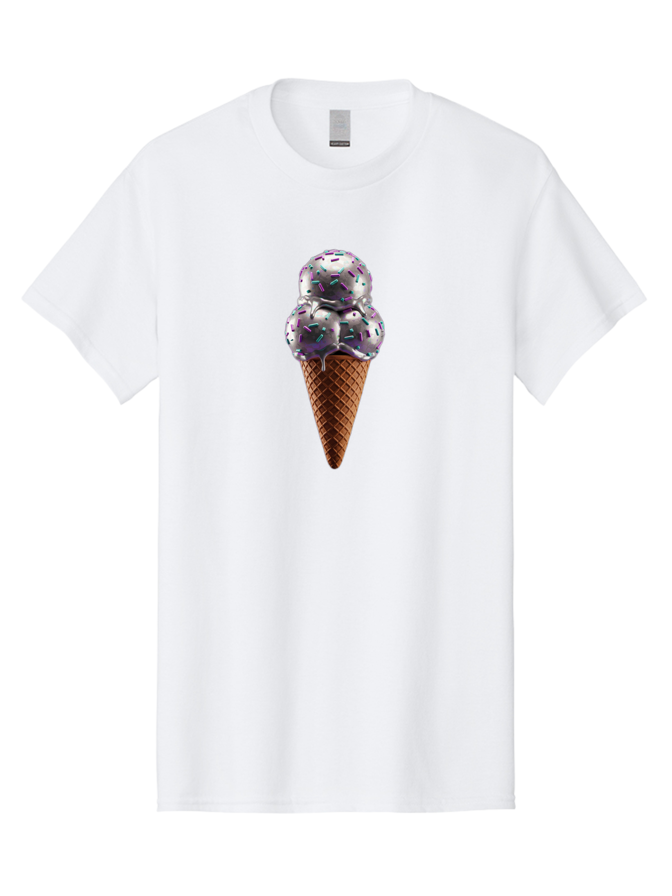 Two-Scoops-Ice-Cream Men'S Graphic Tee, 100% Cotton, Comfortable Casual Summer Wear, Machine Washable, Ice Cream Cone, Waffle Cone, Sprinkles, Purple Ice Cream, Colorful Dessert, Sweet Treat, Summer Snack, Melting Ice Cream Bab563