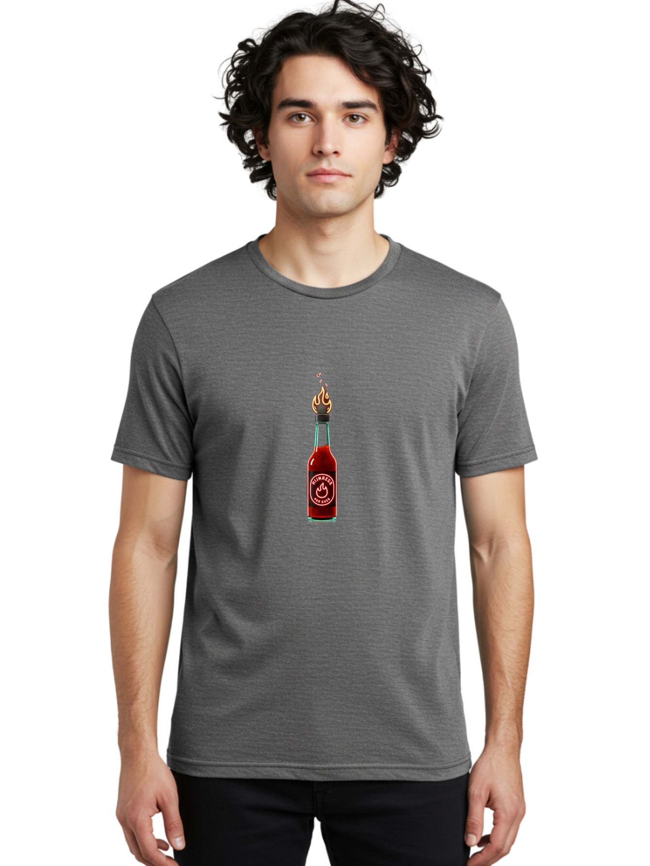 Unimred-Hot-Sauce Men'S Graphic Tee, 100% Cotton, Comfortable Casual Summer Wear, Machine Washable, Hot Sauce Bottle, Spicy Condiment, Ntimred Label, Burning Flame, Fiery Passion, Bold Flavor, Chili Pepper Sauce, Condiment Bottle Bab565