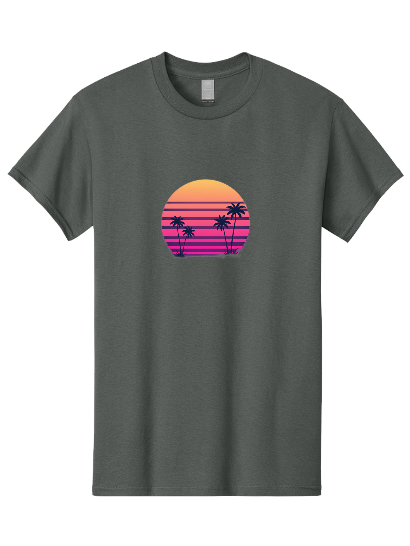 Vaporwave-Sunset Men'S Graphic Tee, 100% Cotton, Comfortable Casual Summer Wear, Machine Washable, Vaporwave Aesthetic, Retro Futurism, Sunset Landscape, Palm Trees, Neon Colors, Synthwave Art, Retro Style, 80S Vibe, Tropical Scenery, Bab568