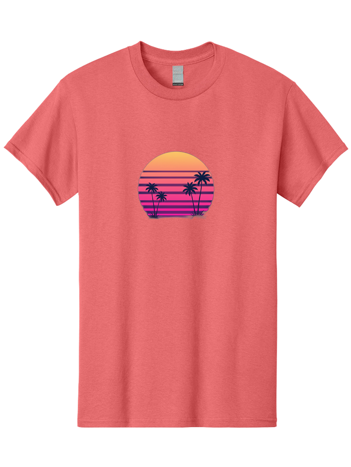 Vaporwave-Sunset Men'S Graphic Tee, 100% Cotton, Comfortable Casual Summer Wear, Machine Washable, Vaporwave Aesthetic, Retro Futurism, Sunset Landscape, Palm Trees, Neon Colors, Synthwave Art, Retro Style, 80S Vibe, Tropical Scenery, Bab568